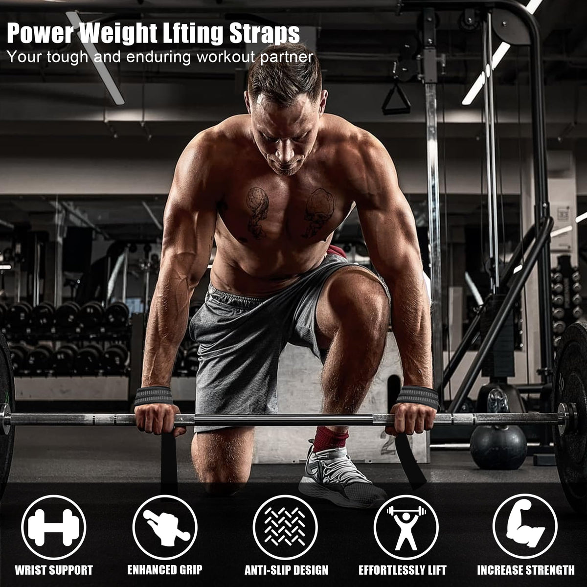 4 Pack Lifting Wrist Straps for Weightlifting, Lifting Straps for Gym Strength Training,Deadlifts,Workout, Men & Women Neoprene-padded Wrist Cushion Cotton Lift Straps with Anti-Skid Silicone -Black