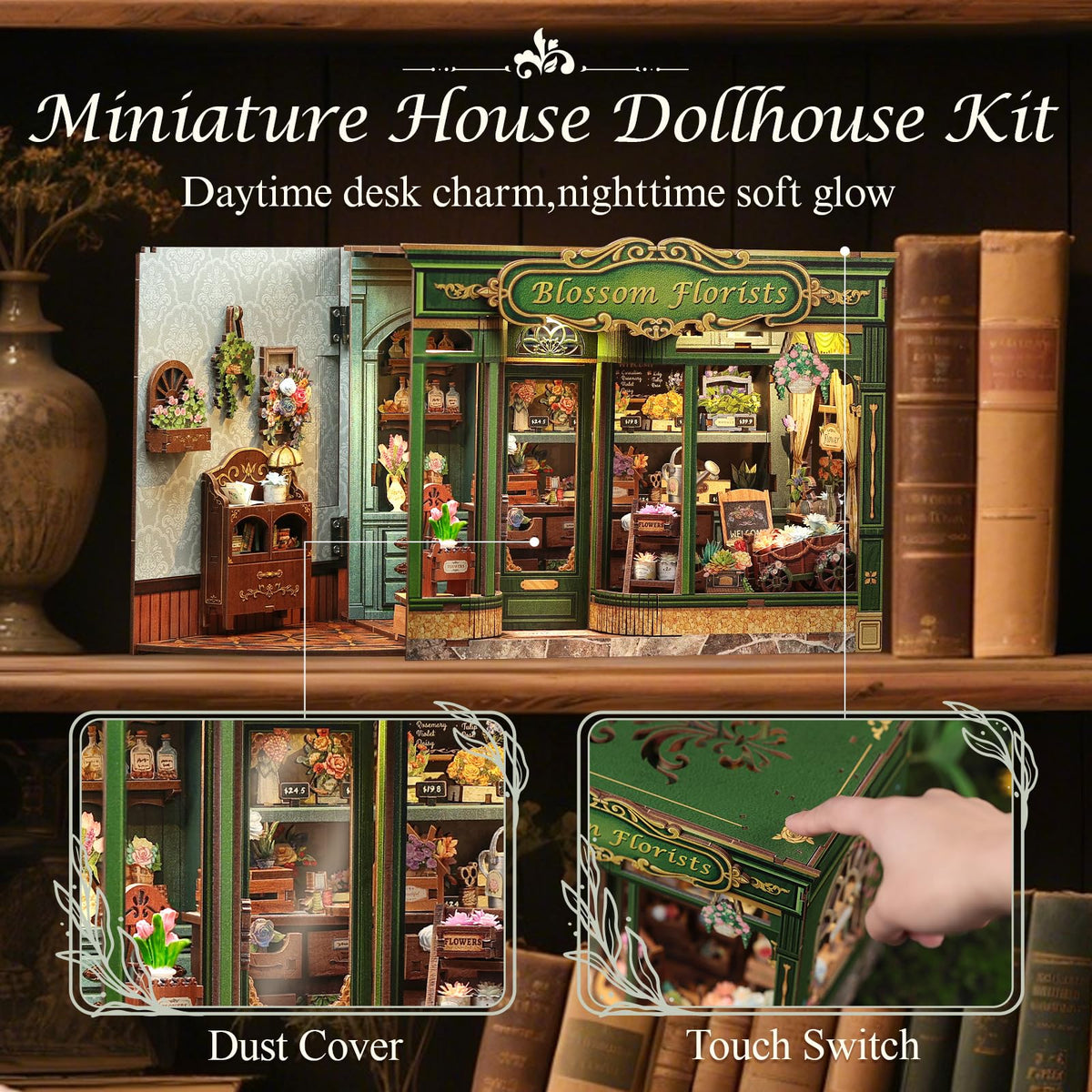 CUTEBEE Book Nook Kit, DIY Miniature House Kits for Adult and Teens, Dollhouse Booknook Tiny House, Bookshelf 3D Wooden Puzzle, DIY Craft Gifts for Family and Friends (Blossom Florists)