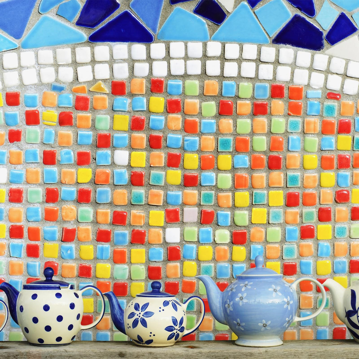 uxcell 205pcs Ceramic Mosaic Tiles, Bulk Stained Ceramic Mosaic Tiles Square Mosaic Kits for DIY Art Crafts, Handmade Art Craft Projects for Home Decor(200g, Mixed Blue)