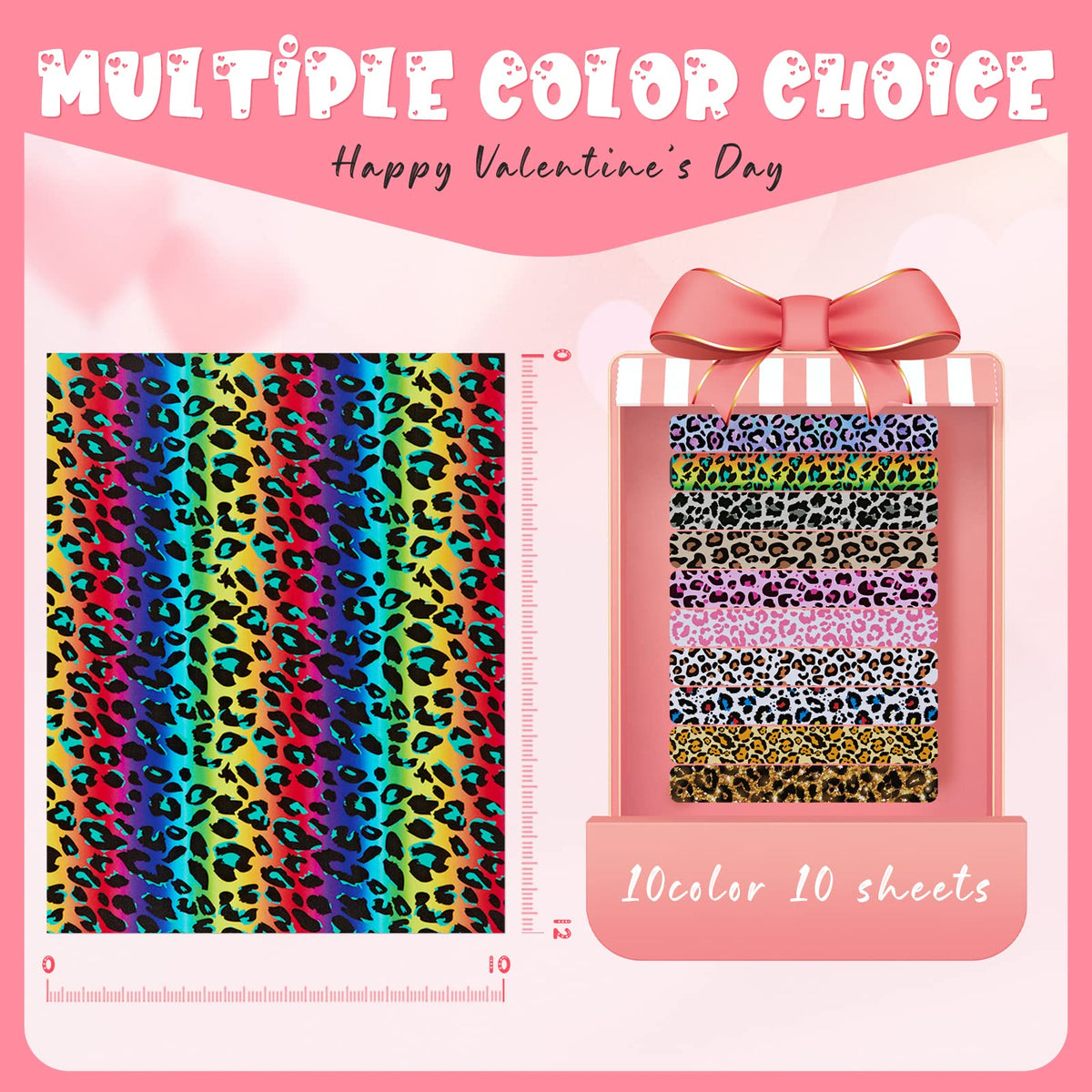 Tintnut Permanent Vinyl - 10 Sheets 12"x10", Rainbow Leopard Permanent Adhesive Vinyl Sheets, Cheetah Patterned Permanent Adhesive Vinyl for Cutting Machine,Home Decor Self Sticker