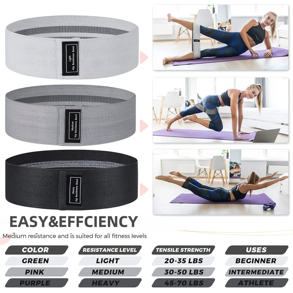 CroyVine Fabric Resistance Bands Set for Working Out,6 PC Non-Slip Exercise Booty Bands for Women & Men Leg and Glutes,Stretch Workout Bands for Home Gym Fitness,Yoga, Pilates,Stretching