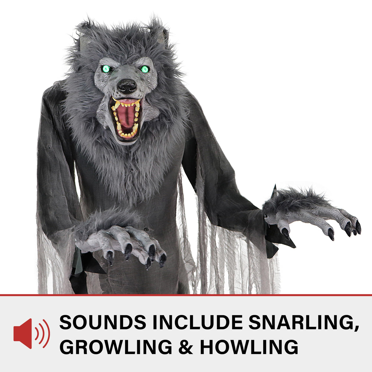 Haunted Hill Farm 7-Ft. Tall Motion-Activated Towering Werewolf by SVI, Premium Halloween Animatronic, Plug-in (HHTWRWOLF-1FLSA)
