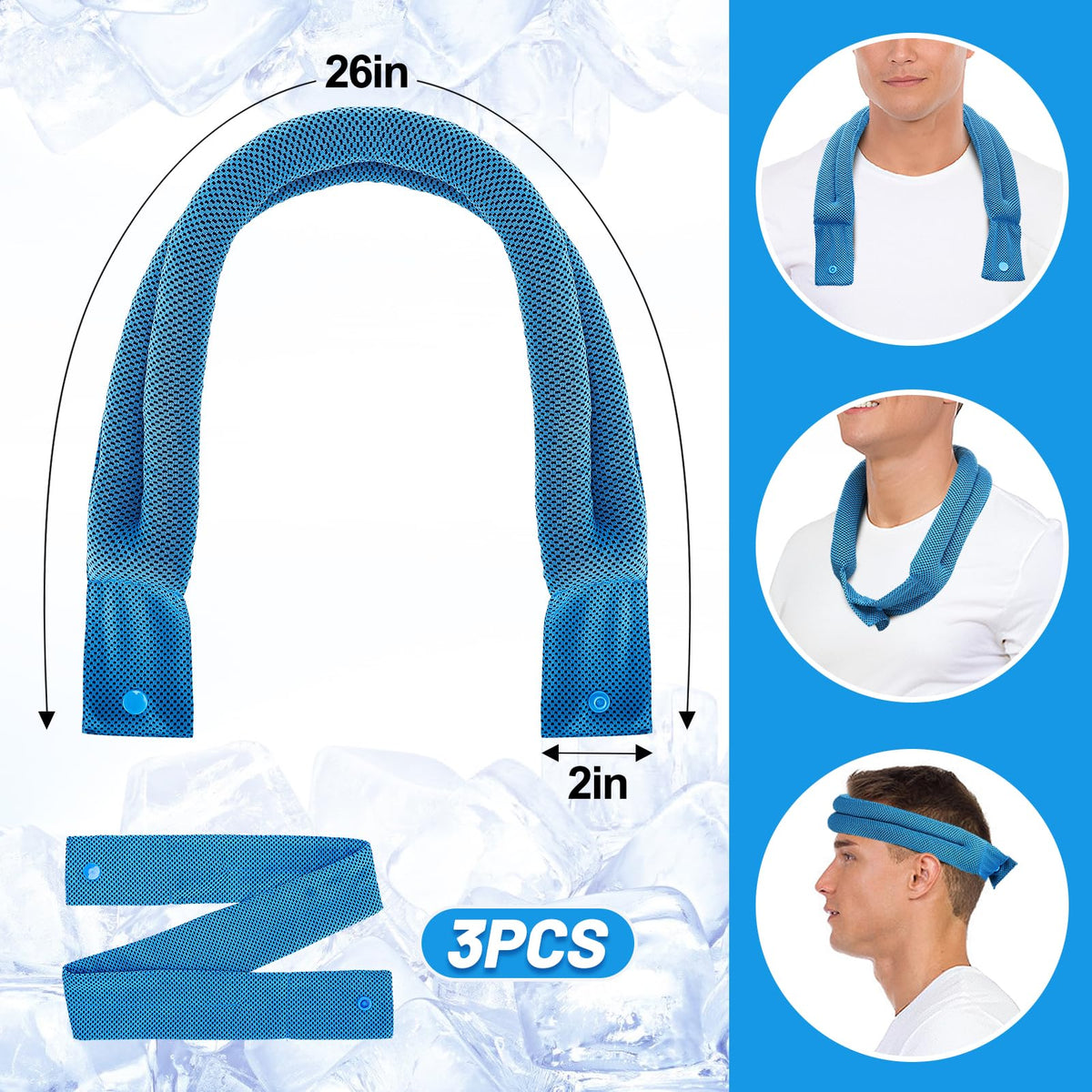 3 Pcs Cooling Neck Wraps - Cooling Towels with Ice Polymer, Soft Breathable Neck Coolers for Summer Heat Sports Gym Workout Men Women Gifts