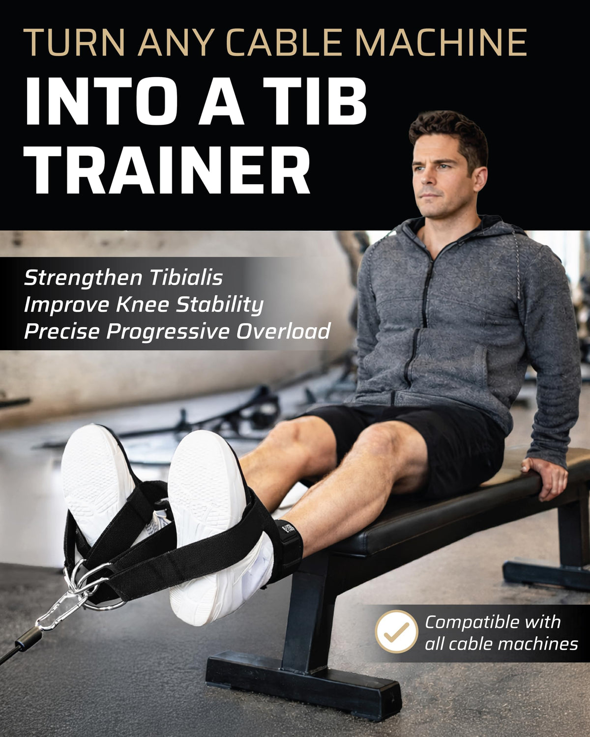 THEFITGUY Tib Straps — Tib Bar Alternative for Cable Machine | Tibialis Raise Strap for Shin, Knee & Ankle Strength | Tibialis Trainer | Dorsiflexion & Lower Leg Strengthening Equipment