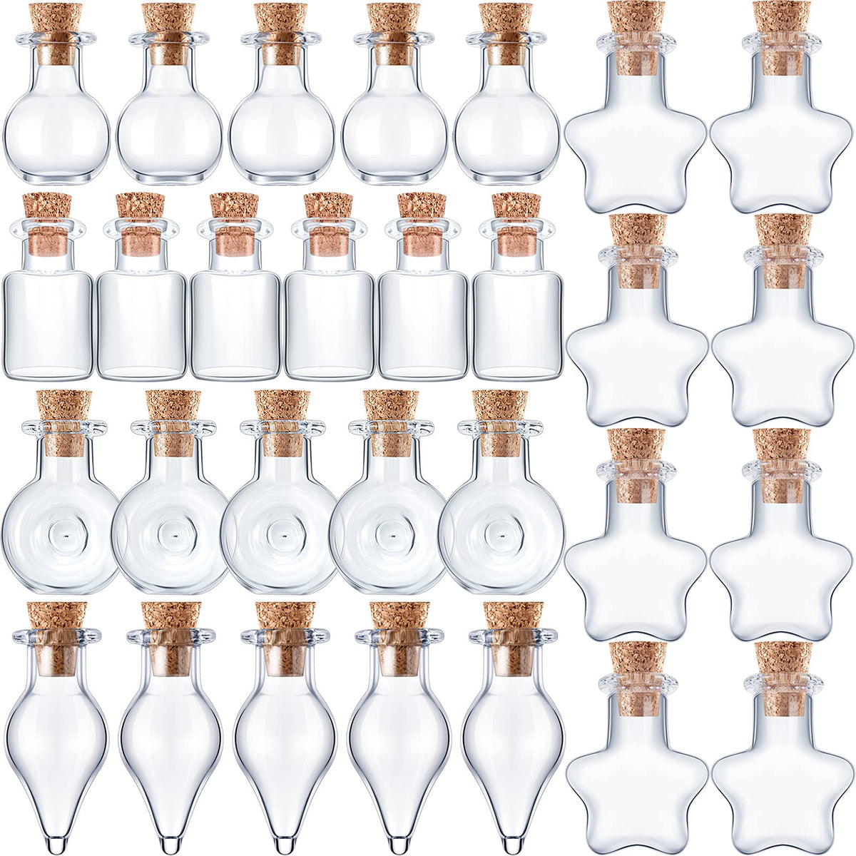 Patelai 50 Pcs Mini Glass Bottles Jars with Cork Stoppers Tiny Cork Glass Bottles Halloween Small Wishing Message Jars DIY Decor for Winter Christmas Party Wedding Baby Shower Favors(Classic Shape)
