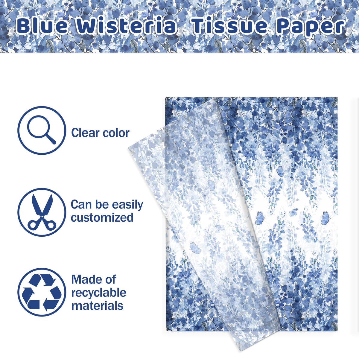 100 Sheets Blue Eucalyptus Leaf Tissue Paper Blue Botanical Leaves Wrapping Paper DIY Arts Tissue for Birthday Wedding Bridal Baby Shower Party Decor Supplies, 13.8 x 19.7 inches