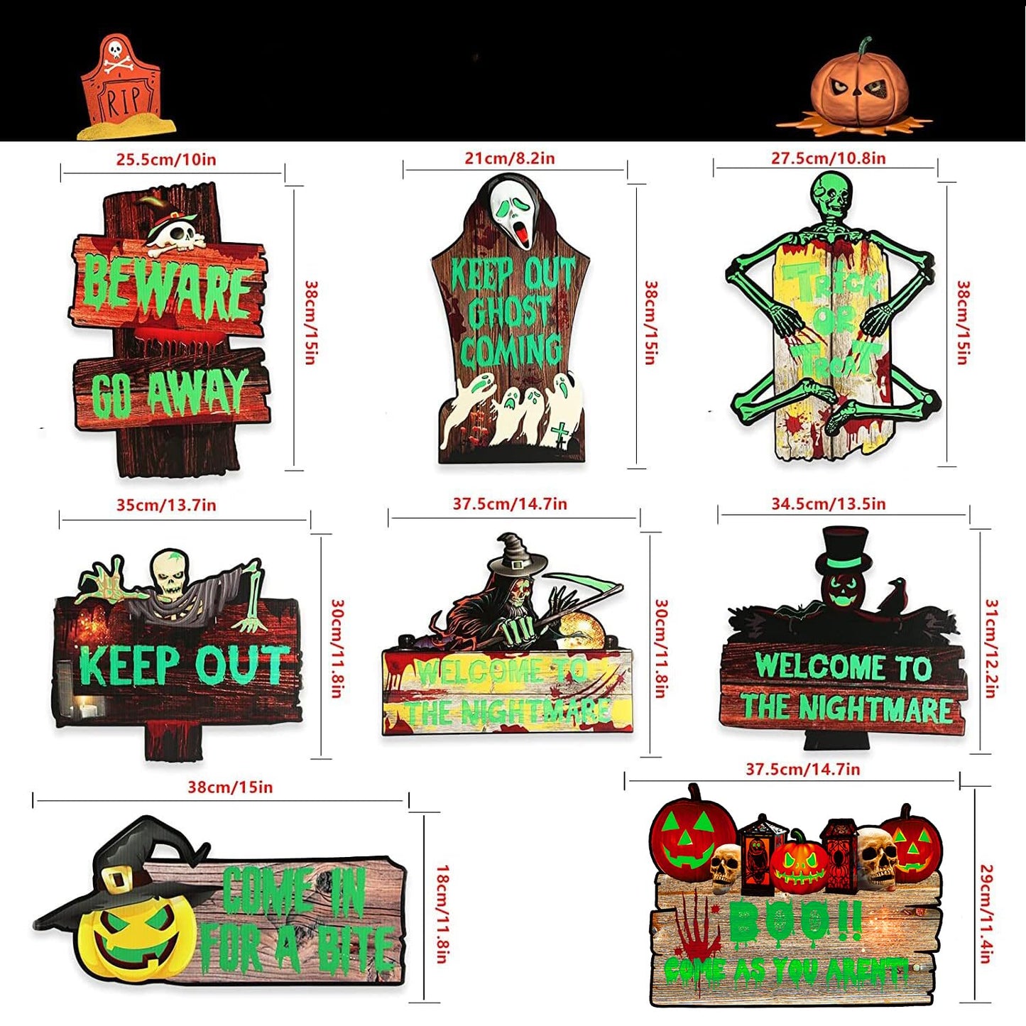 8 PCs Halloween Decorations Outdoor Tombstone Yard Sign With Stakes - Glow in the Dark Graveyard Tombstones, Pumpkin Ghost Props for Family Home Front Yard Lawn Garden Party Decor