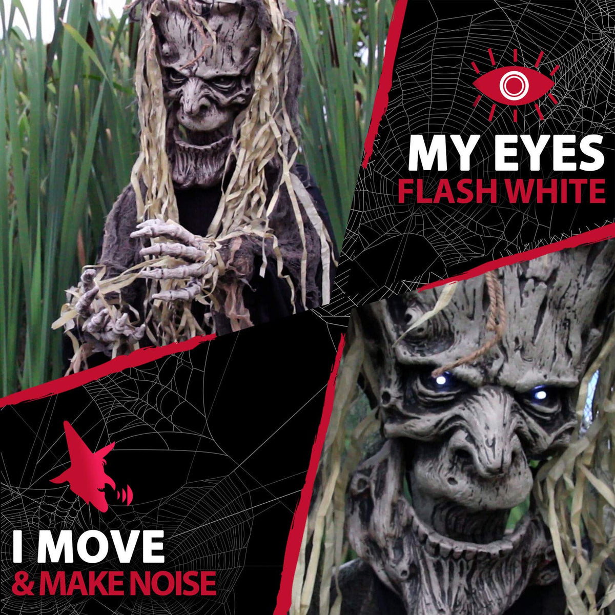 Haunted Hill Farm Life-Size Scary Talking Tree Man Halloween Animatronic with Touch Activated Lights and Sound, Battery Operated Indoor or Covered Outdoor Halloween Decorations, Creepy Fright Props