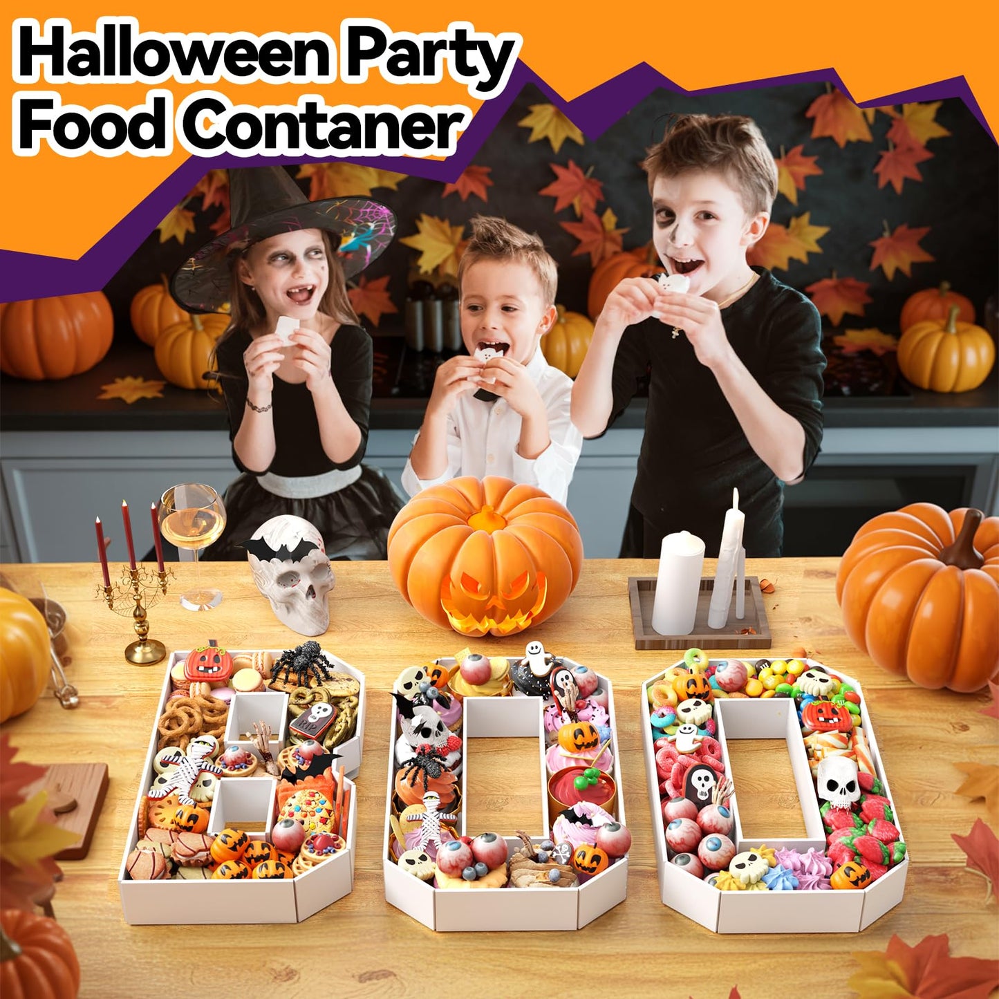 Paready Halloween Charcuterie Letters BOO, 13.78" Fillable Cardboards BOO White Charcuterie Tray Box for Halloween Candy, Treats, Snack, Cupcakes Container for Horror Halloween Party Decorations
