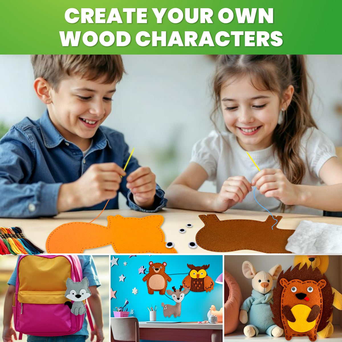 QUOKKA Kids Crafts Ages 4-8, DIY Beginner Needle and Thread Kit - 12 Wild Animals Sewing Kit Basic - Fun Arts Crafts for Kids Ages 6-8 Girls Boys - Plastic Needles, Scissors - 6+ Year Old Girl Gifts