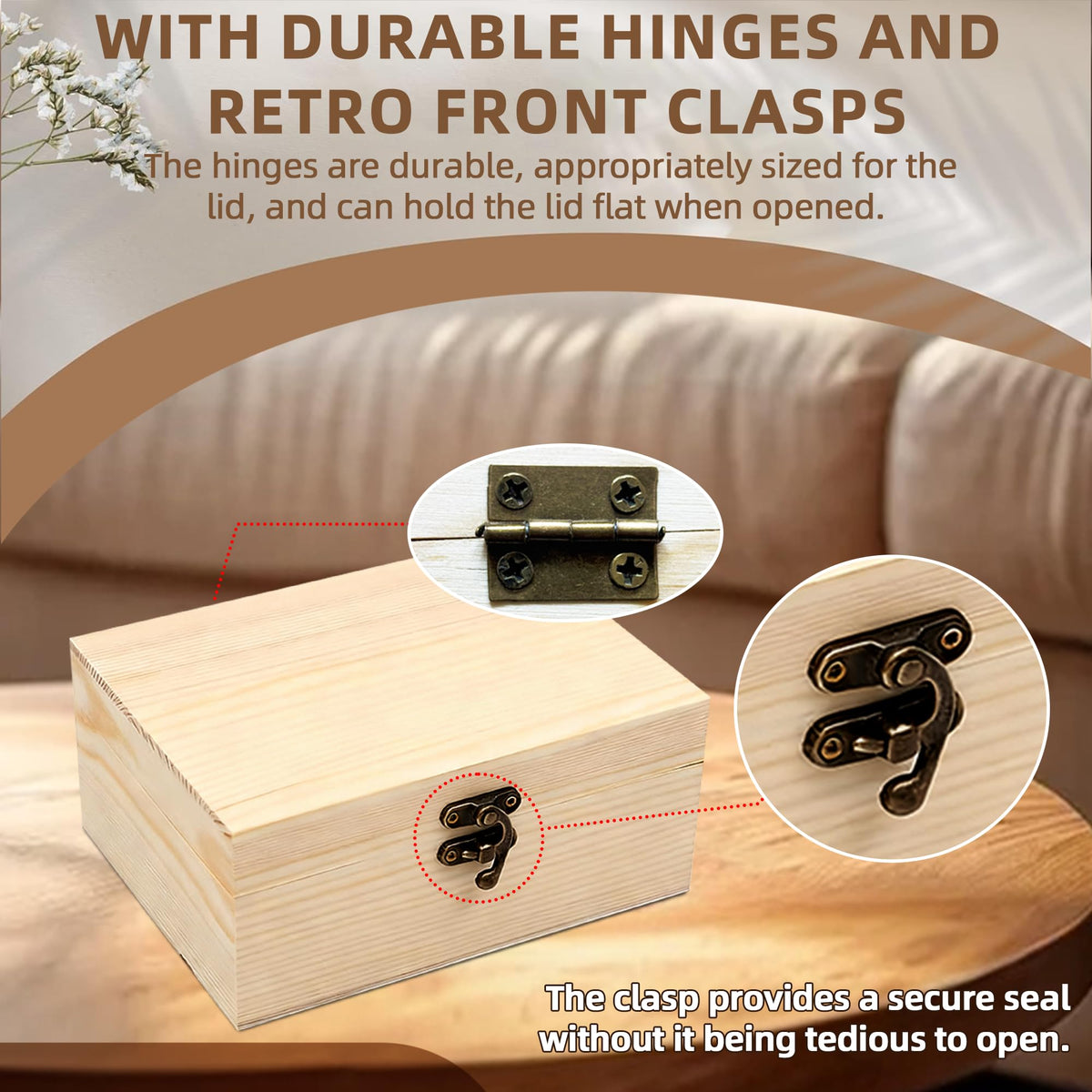 VIKOS Products Unfinished Unpainted Wooden Box with Hinged Lid for Crafts DIY Storage Jewelry Plain Pine Box - Small 6.7"x5.1"x3.1" - 2-Pack