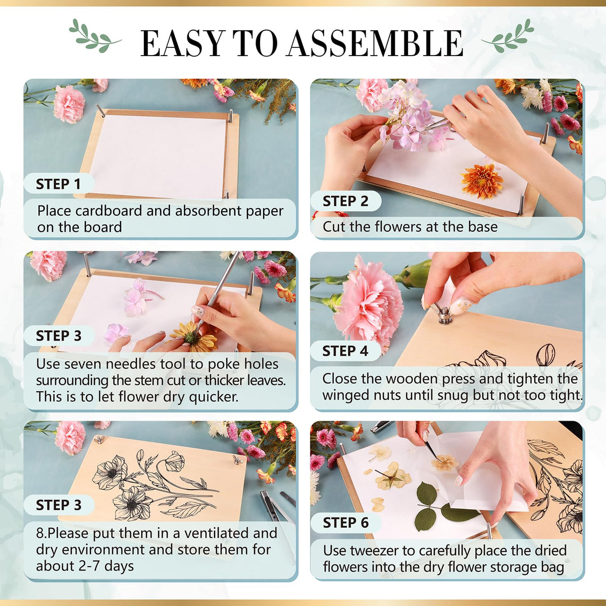 Aboofx Large Flower Press Kit for Adults,10.8"x6.9" 6 Layers Wooden Flower Pressing Kit for Pressed Flowers Herbs Leaf, DIY Flowers Preservation for Bookmark Wedding, Art & Craft Kits Gift for Adult