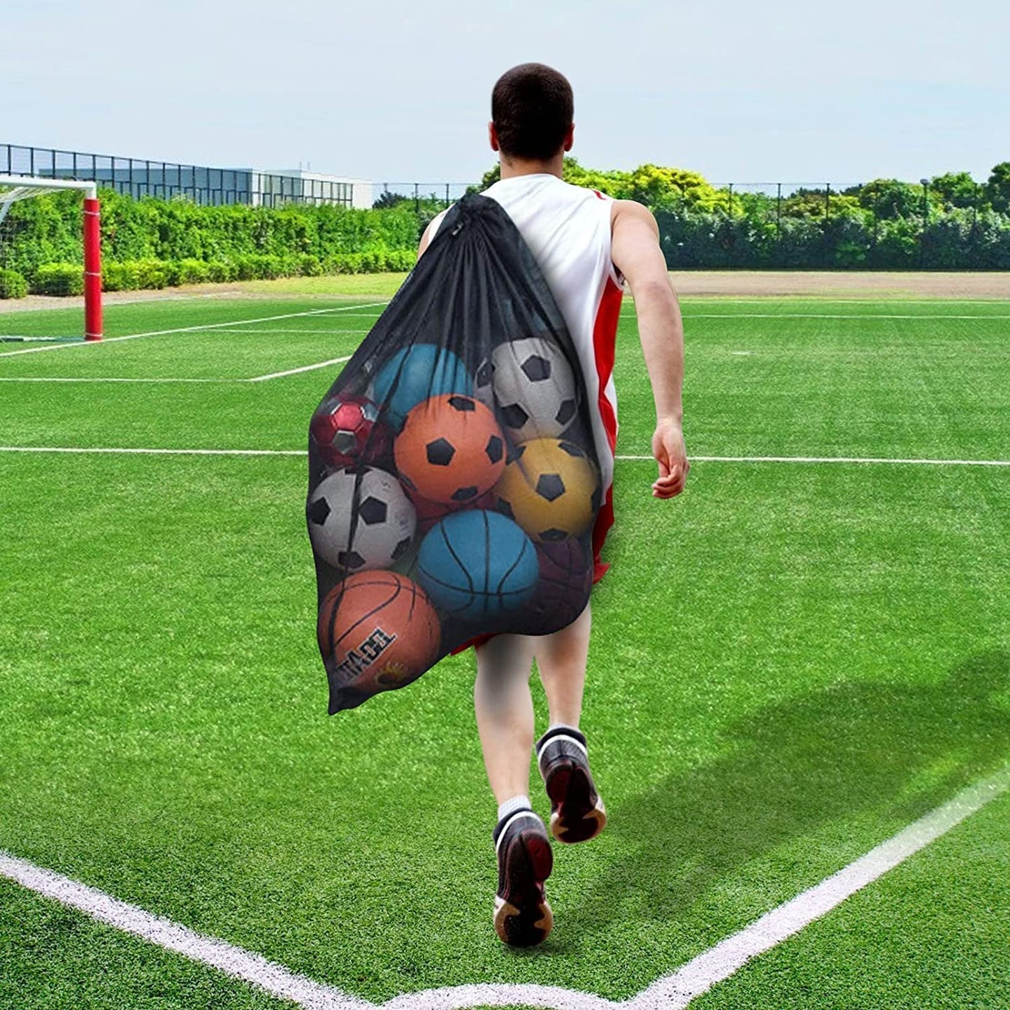 BROTOU Extra Large Sports Ball Bag Mesh, Basketball Bags Team Balls, Adjustable Shoulder Strap, Team Work Ball Bags for Holding Soccer, Football, Volleyball, Swimming Gear (30” x 40”) (1PCS)