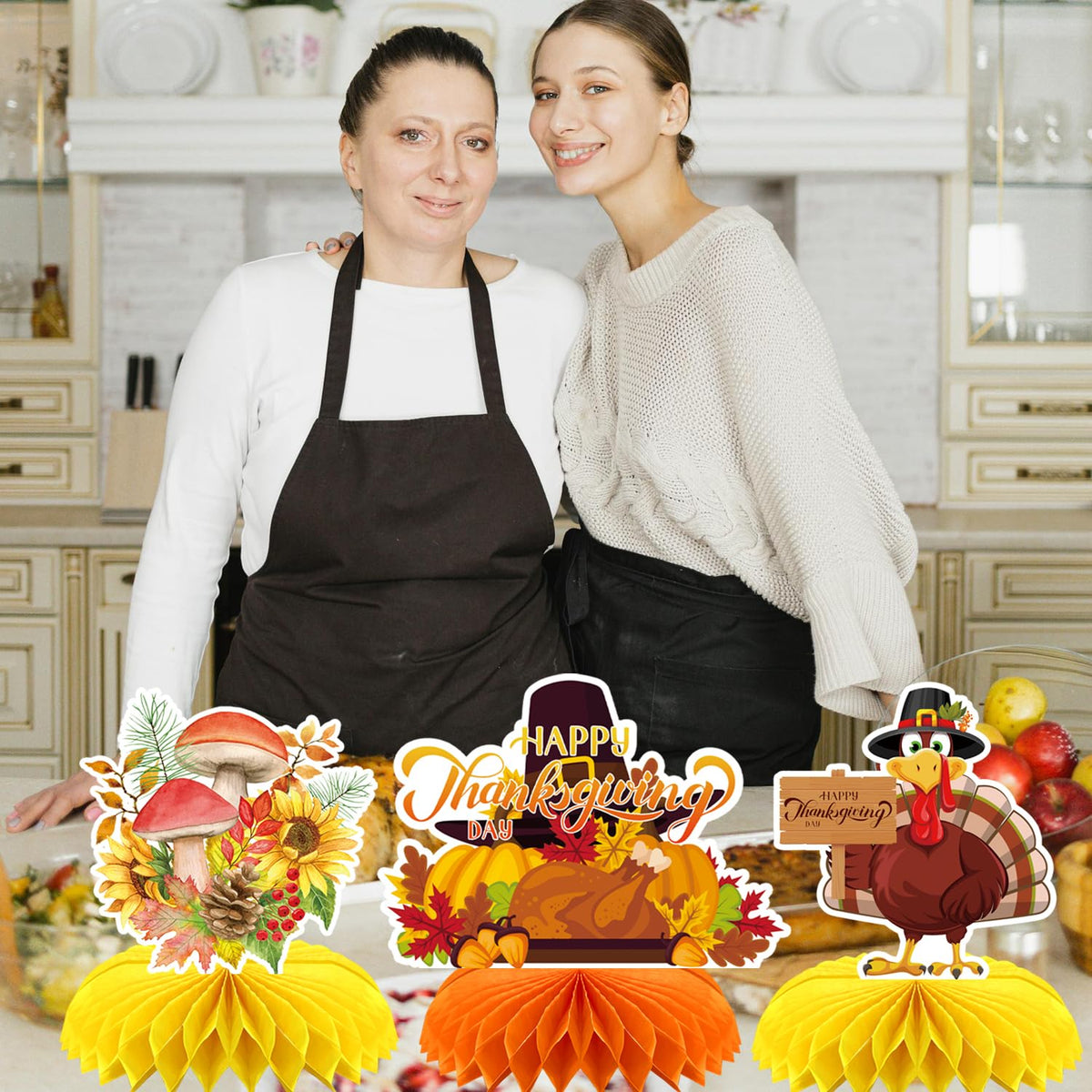 Thanksgiving Decorations, 9 Pack Thanksgiving Table Decorations, Honeycomb Fall Table Centerpieces for Thanksgiving Party, Harvest Themed Décor with Pumpkin, Turkey, Squirrel, Truck, Mushroom