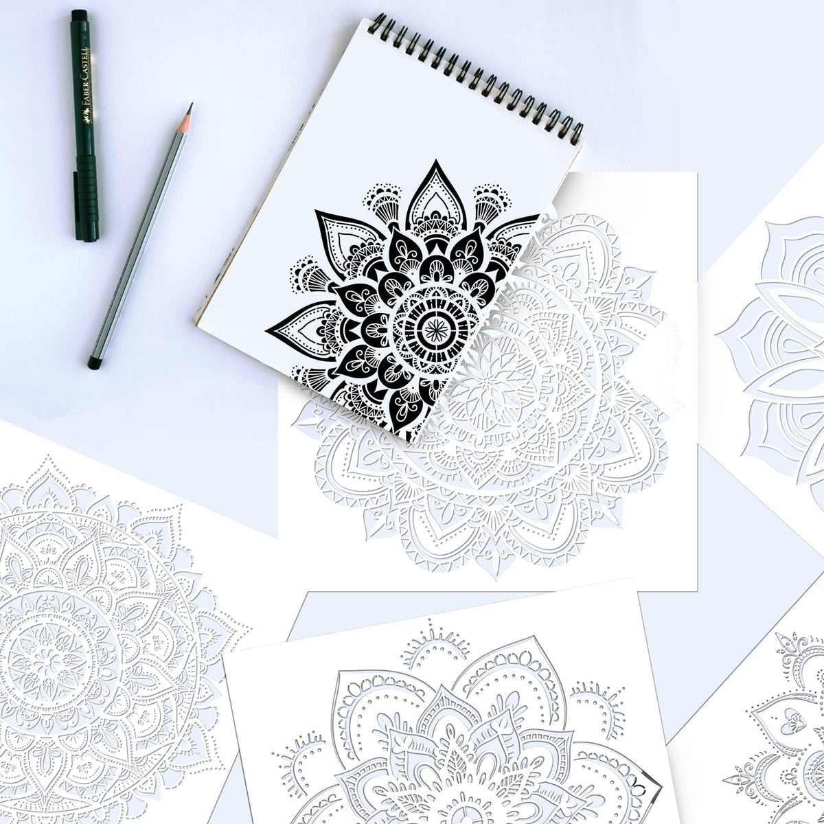 9-Piece Mandala Stencil Set - Reusable Mandala Painting Templates for DIY Wall, Tile, Furniture, Canva, Outdoor & Indoor Decoration