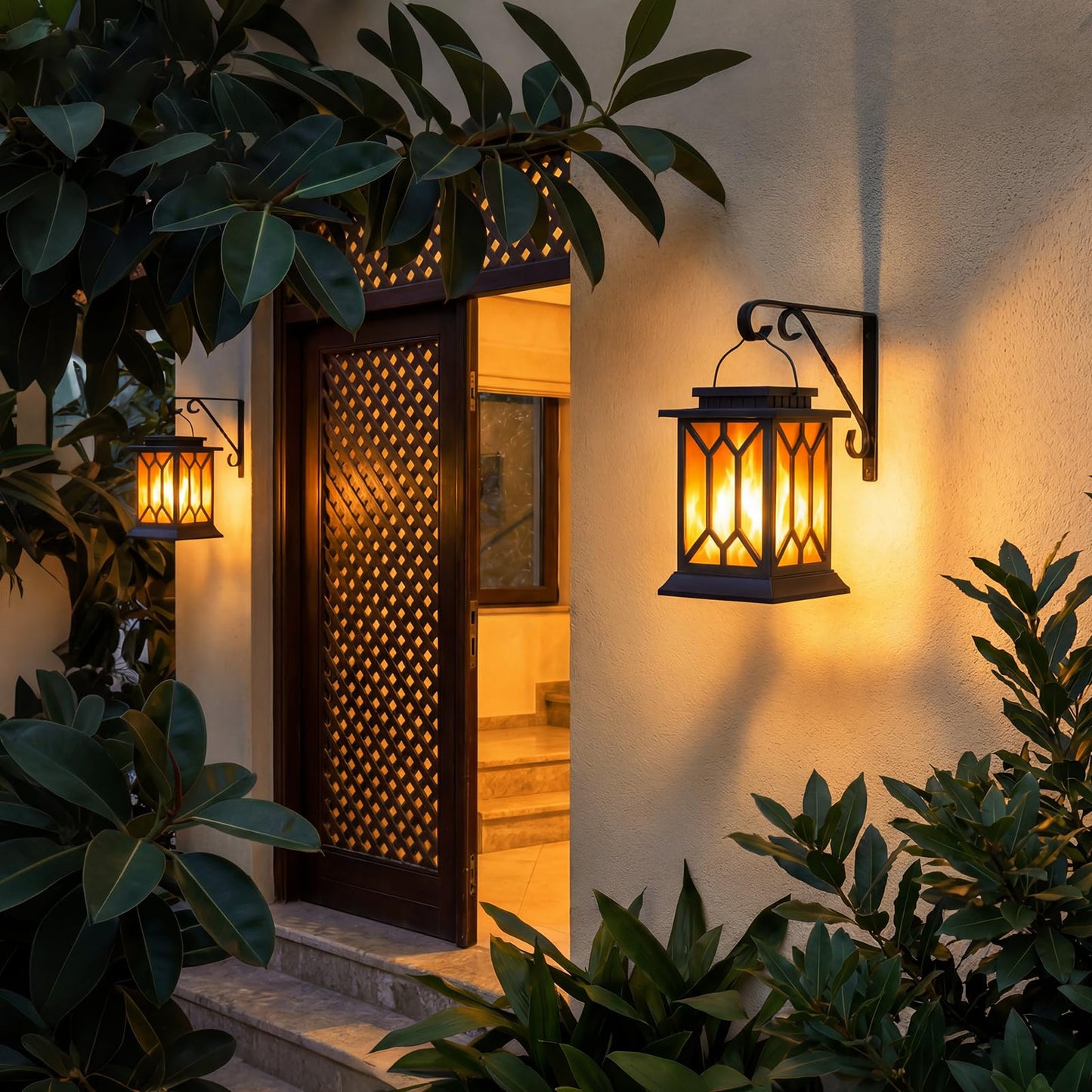 BOBKID 2 Pack Solar Lanterns Outdoor Waterproof, Flickering Flame Outdoor Lights, Hanging Solar Lantern Lamps Decorative, Solar Powered Lighting for Outside Garden Yard Patio Path Tree Decor