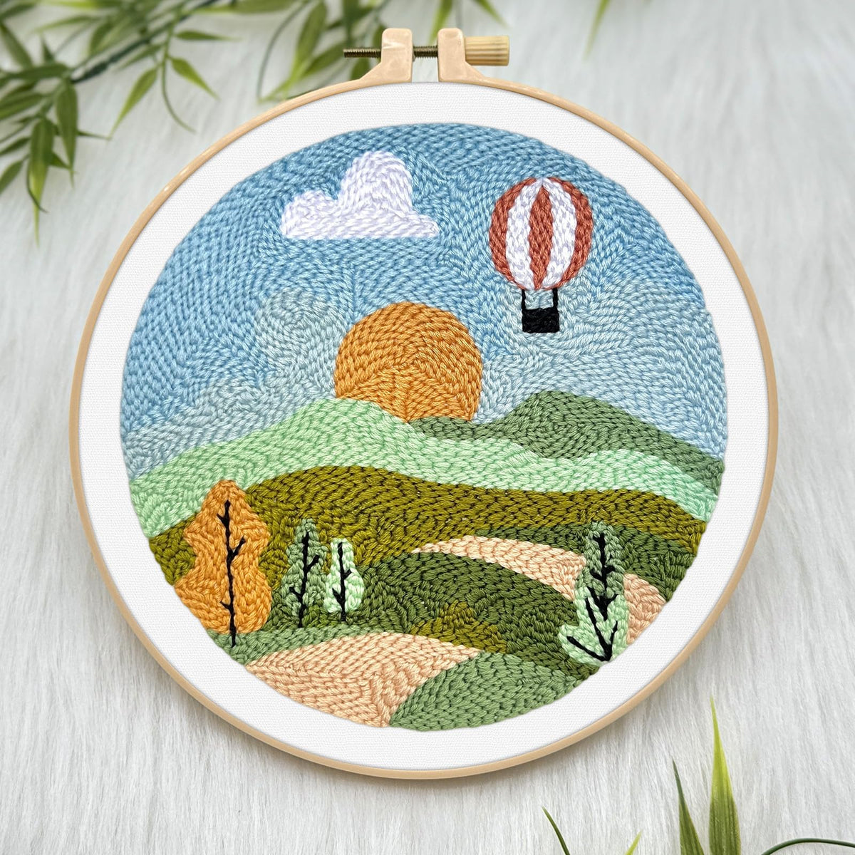 ERKOON Punch Needle Kit Adults Beginners, DIY Easy Landscapes Embroidery Set for Starter Art Craft, Needling Punch Project with Patterns, Tools, Yarns, Hoop, Instruction (Spring)