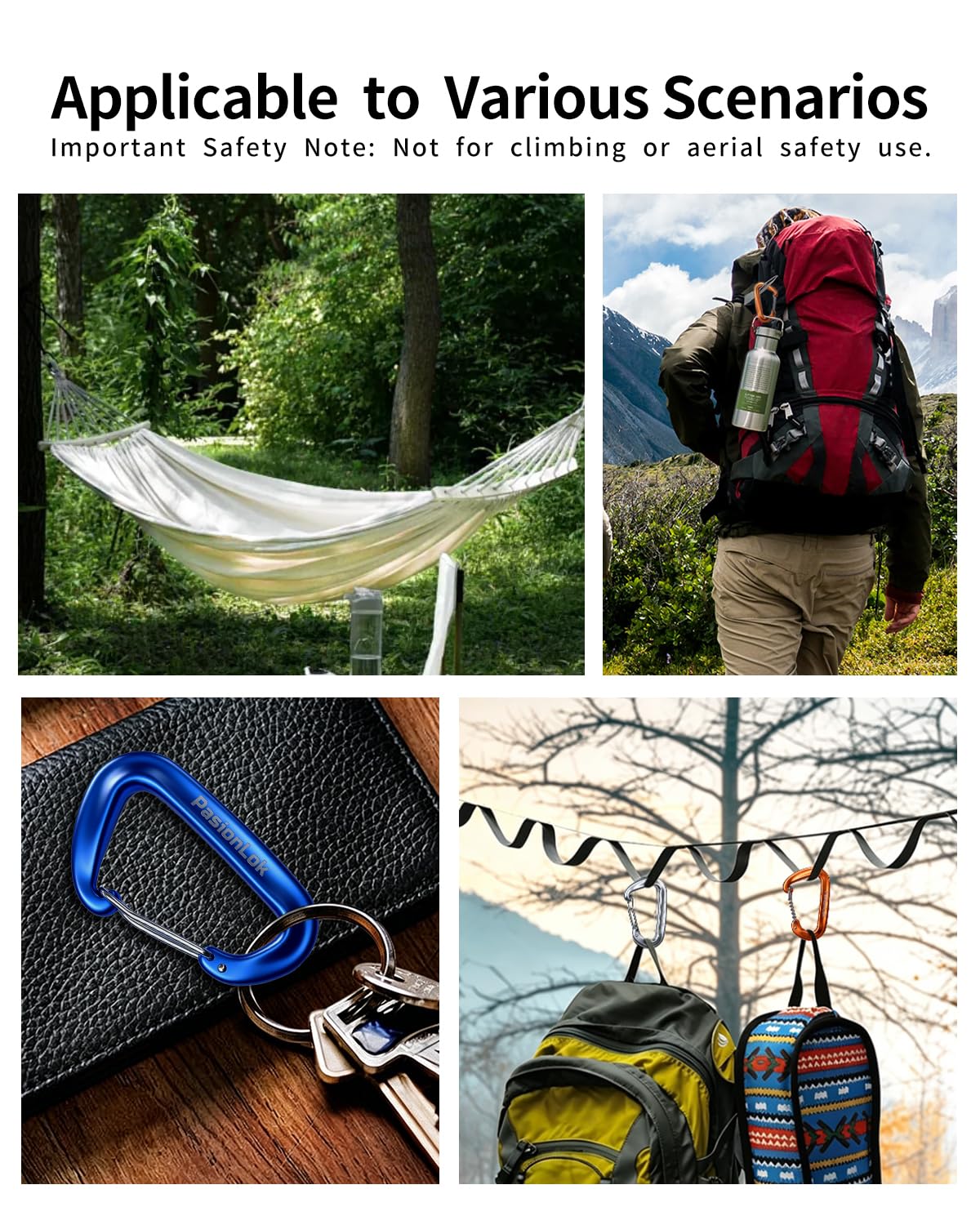 PasionLok Carabiner Clips Heavy Duty 12KN, 2 Pack Aluminum Carabiner Keychain, Small D Ring Hook for Hammock Camping Essentials, Backpack Key Ring Clip, Dog Leash, Multi Color