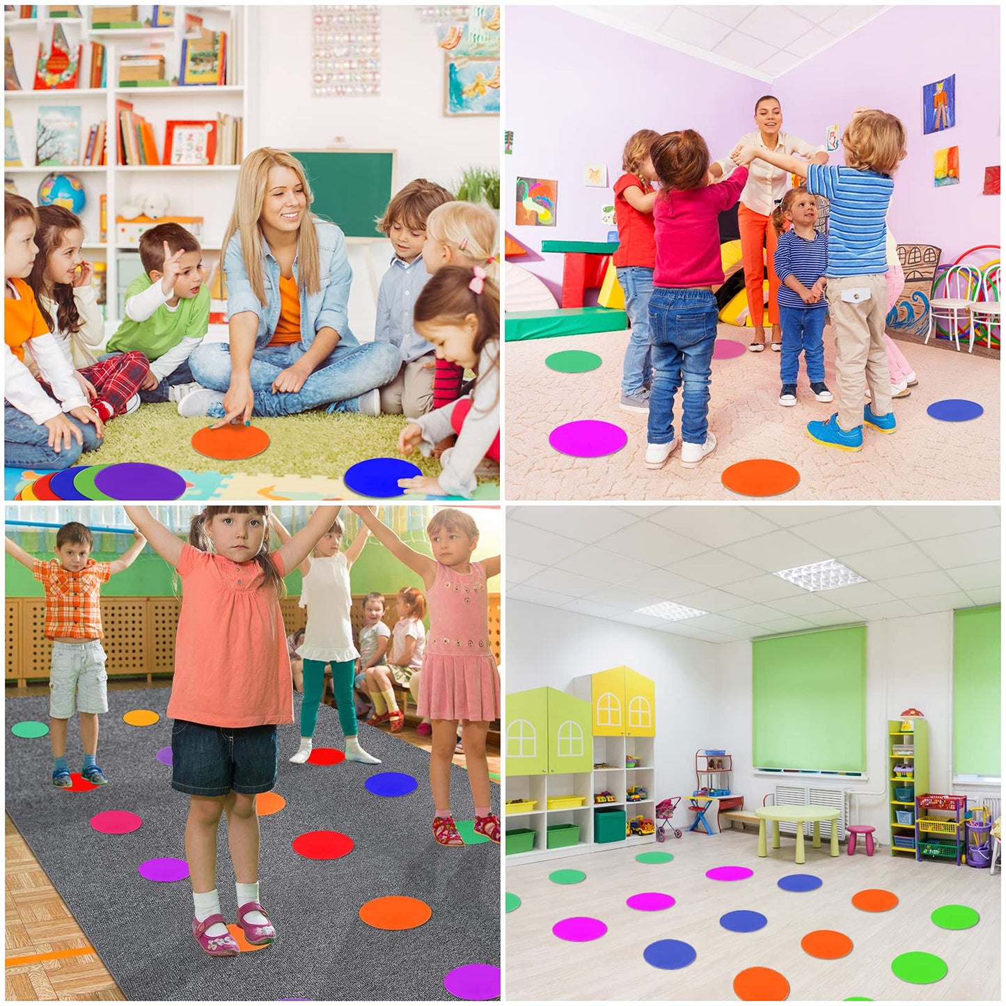 SIFENYU Poly Spots for Gym Floor 4.72inch 6inch 9 inch Poly Spot Markers, 60 Pcs Rubber Floor Dots Non Slip Flat Cones for Sports Soccer PE Training, Dance, Classroom Activities