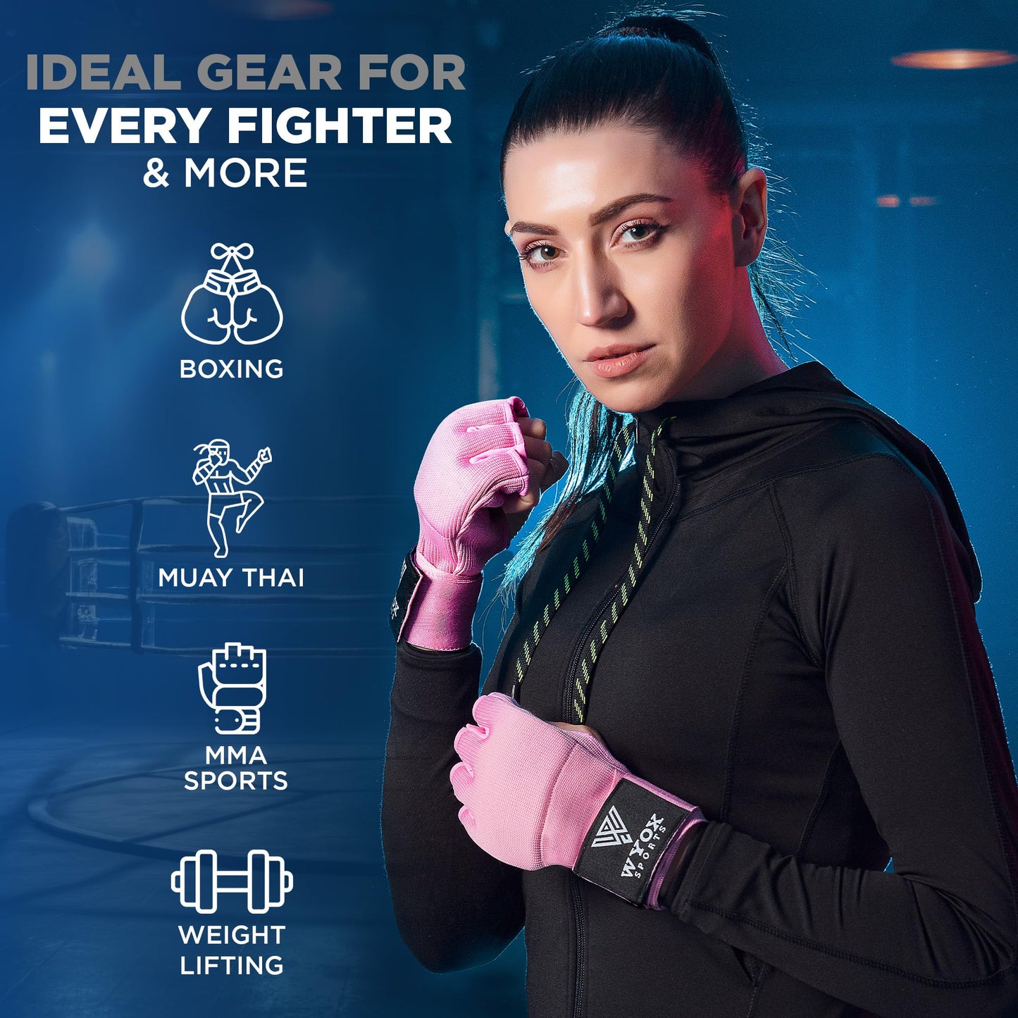WYOX Gel Boxing Hand Wraps Inner Gloves for Men & Women – 80cm Quick Wrist Strap, Padded Knuckle Support, Fingerless MMA Muay Thai Kickboxing Wraps for Training, Punching & Martial Arts