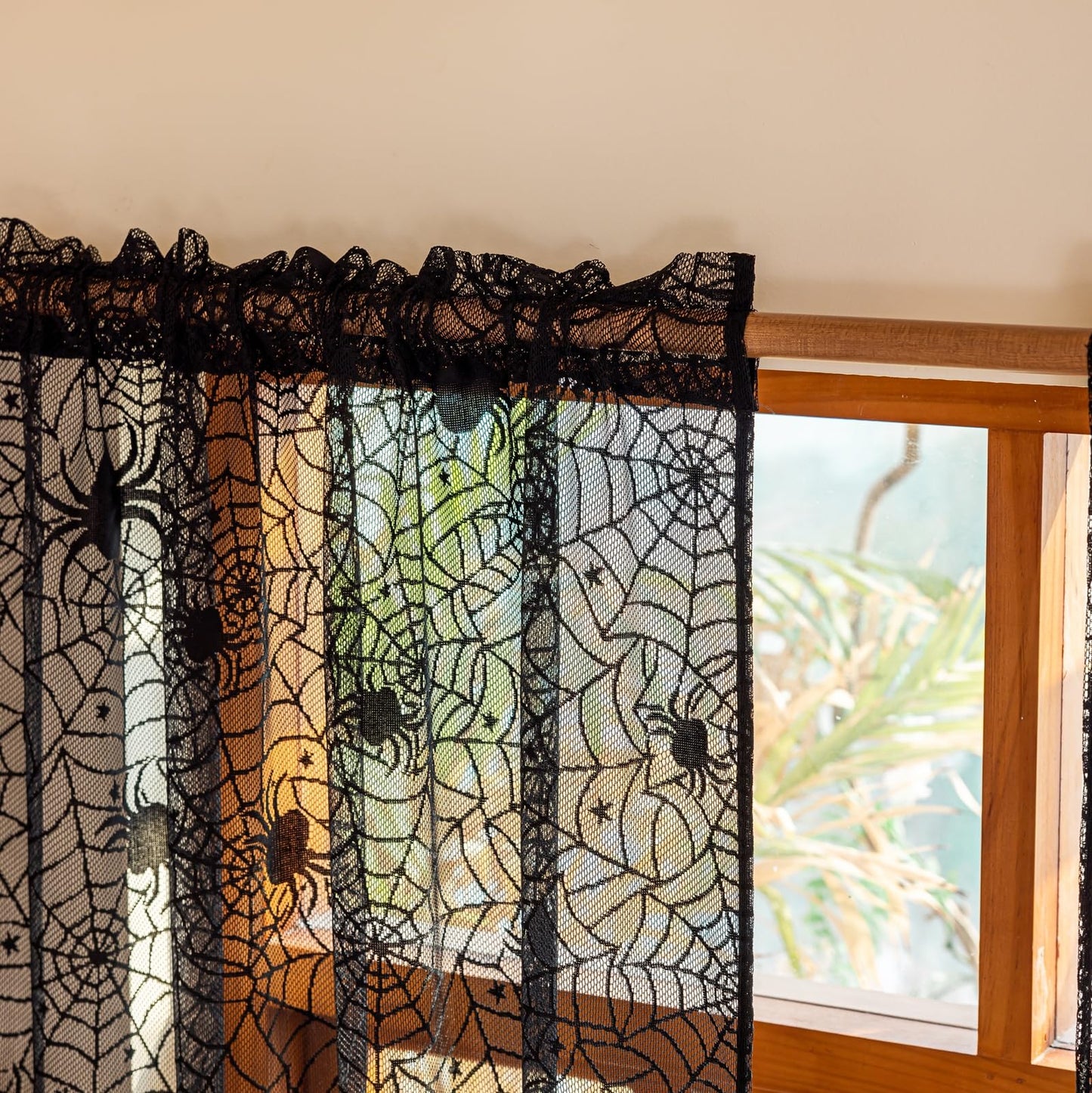 YJ YANJUN Halloween Curtains for Living Room 72 inch Long Goth Black Sheer Curtains 2 Panels Spooky Spiderwebs Halloween Decoration for Party Supplies Garage Door 55Wx72L Inch