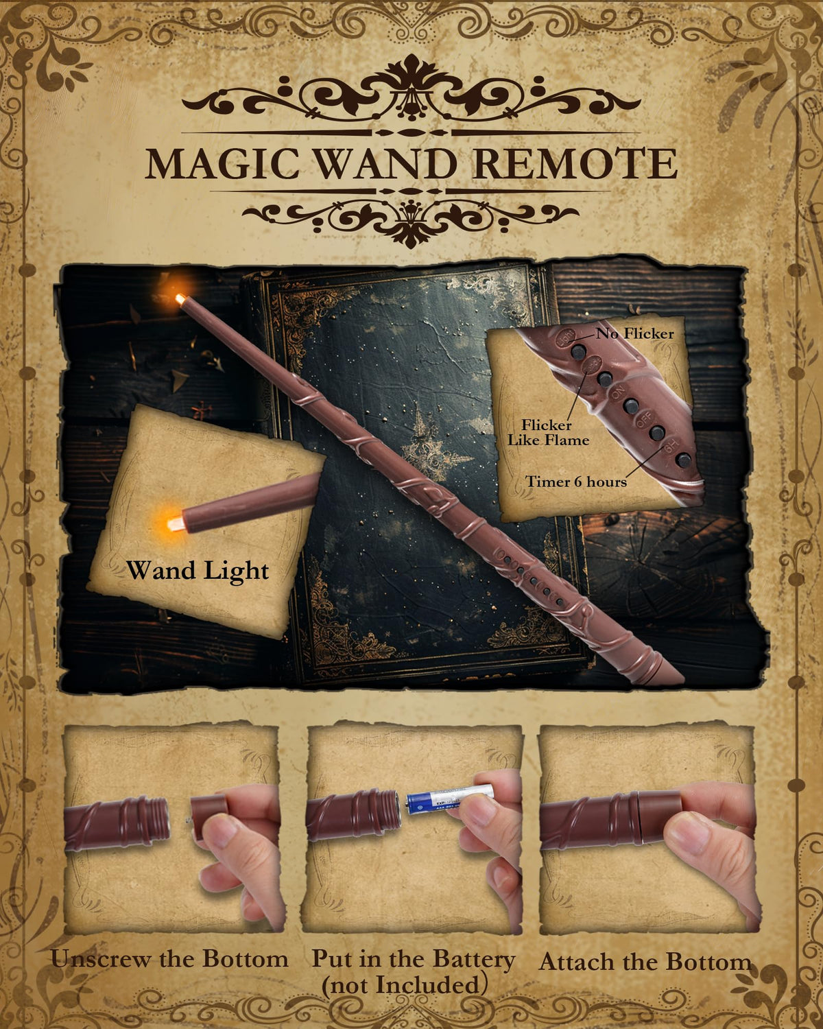Raycare 20 Pcs Floating Candles with Wand, Hanging Candle with Timer, Magic Deco Candles Flickering Warm Light, Flameless Taper Candle with Remote, LED Candlesticks for Birthday Halloween Party Decor