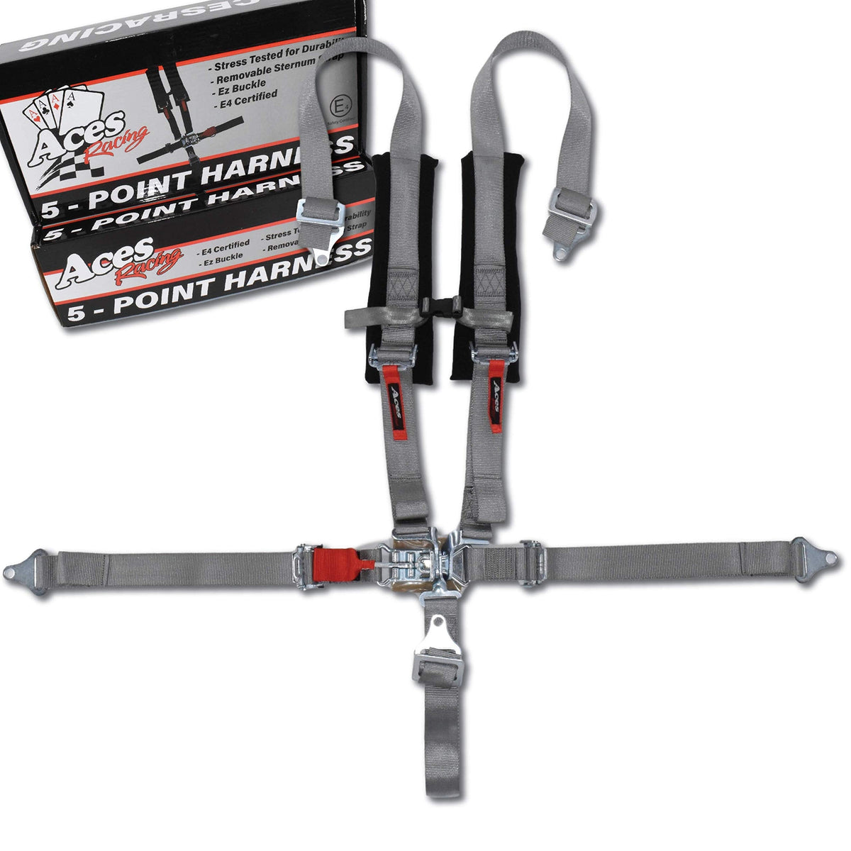 AAAA Aces Racing 5 Point Harness With 2 Inch Padding E4 Certified (Silver)
