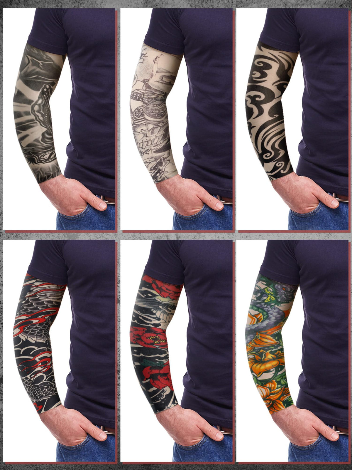 Boao 20 Pcs Men's Cooling Arm Sleeves Long Fingerless Arm Cover Anti Slip UV Protection Sun Temporary Tattoo Sleeves(Multi Style,Classic Colors,Large)