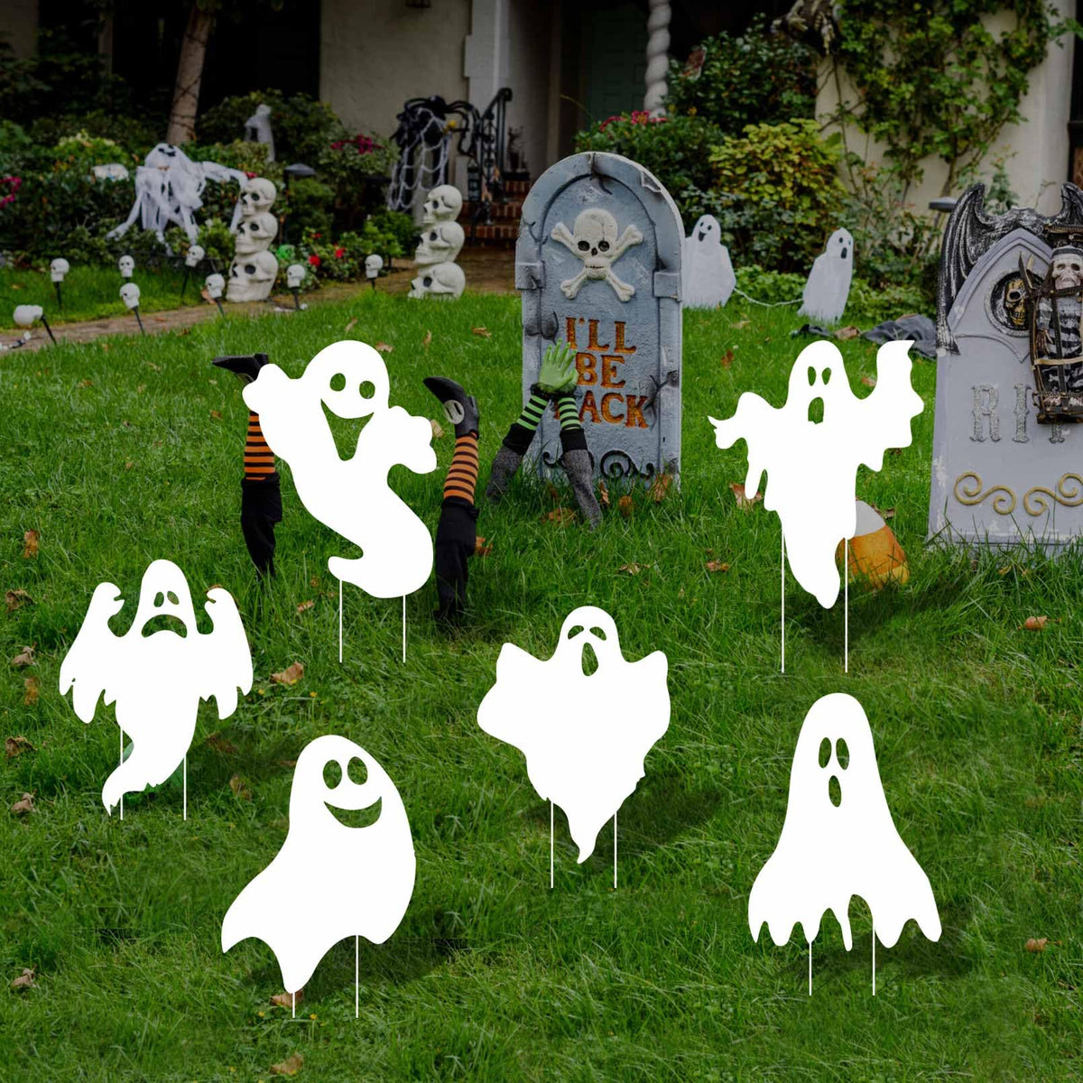 Halloween Ghost Yard Stakes - 6PCS Spooky Ghost Lawn Decorations with Eerie Faces, Outdoor Scary Decor for Garden, Yard, Porch Halloween Home Decoration with Ghost Yard Signs & Ghost Lawn Stakes