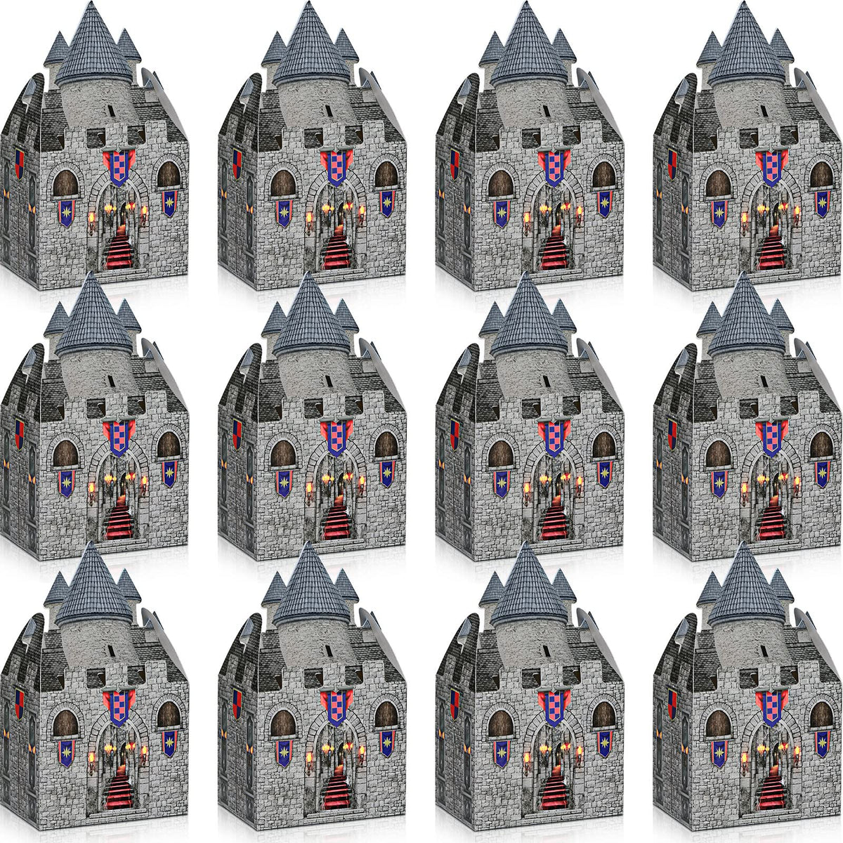 TaoBary 16Pieces 8 x 5 x 3 Inches Medieval Castle Box Cardboard Castle Halloween Knight Theme Party Supplies DIY Box for Mardi Gras Medieval Party Birthday Centerpiece