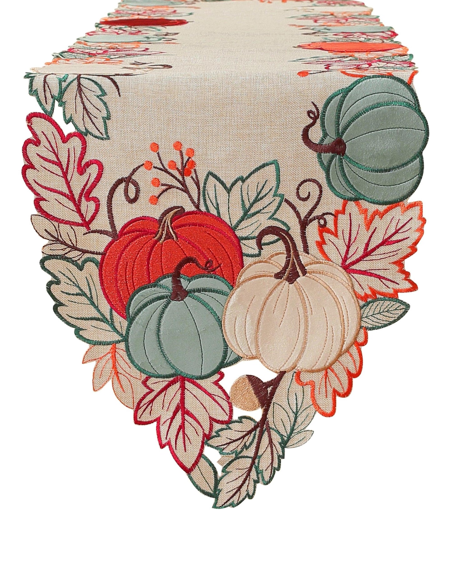 Thanksgiving Decorations Fall Table Runner with Embroidered Velvet Pumpkins Maple Leaf. Table Decor for Home Kitchen Dining Seasonal Harvest Party 68 Inches