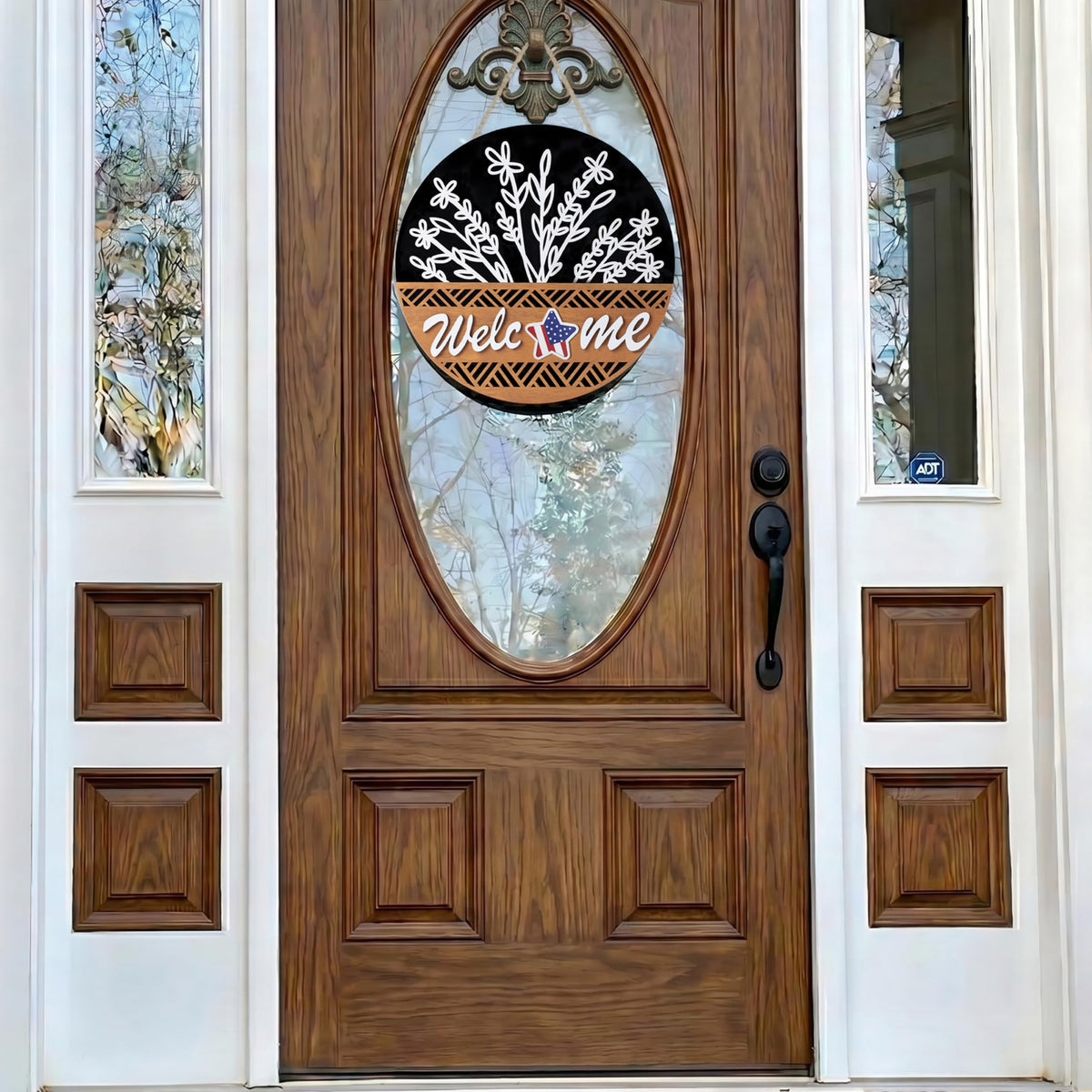 Interchangeable 3D Welcome Sign for Front Door, Rustic Round Wood Wreaths Wall Hanging Decor, House Warming Gifts New Home Decorations, for Spring Summer Fall Winter All Seasons Porch Christmas