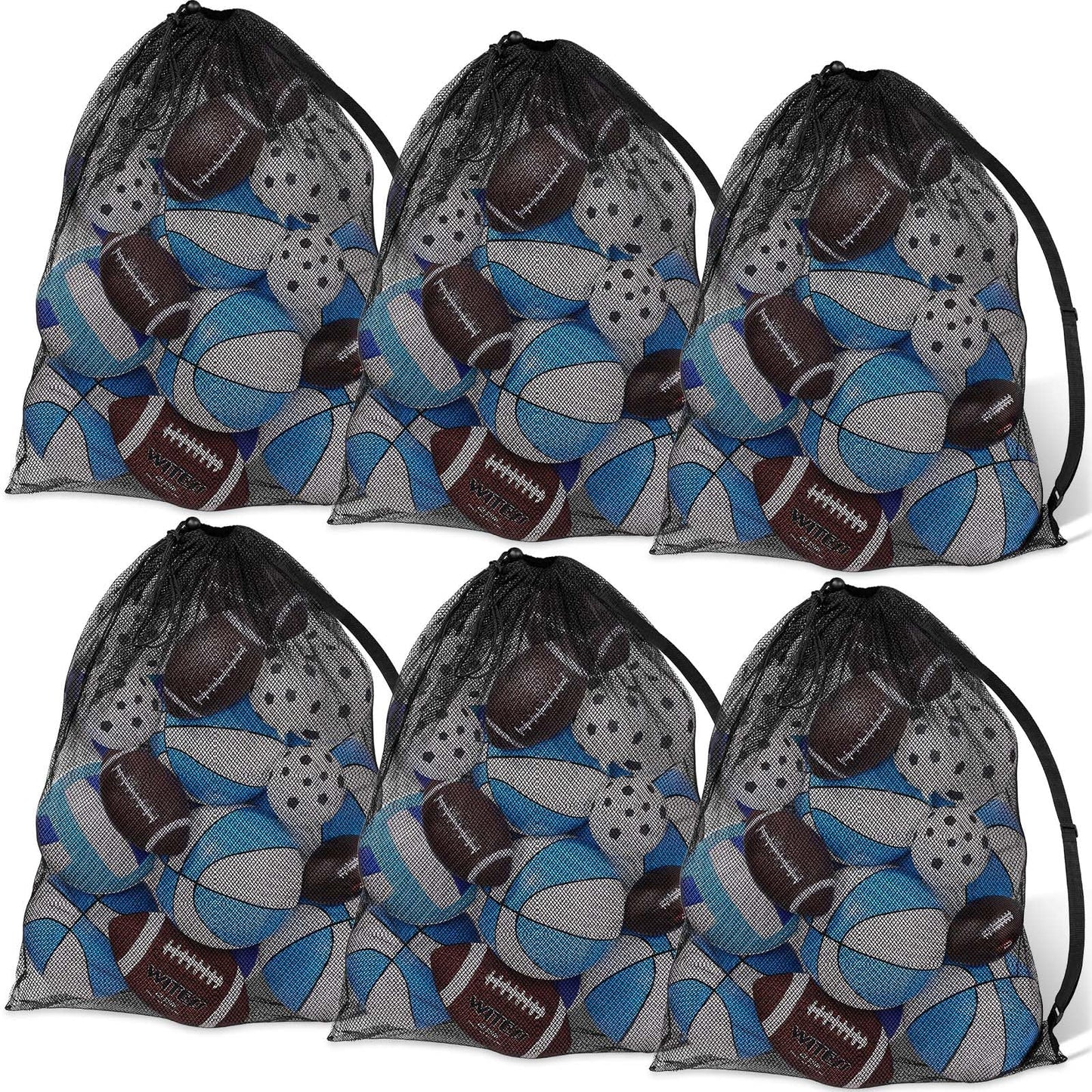 Shappy 6 Pack Extra Large Sports Ball Bag 30 x 40 Inches Mesh Soccer Basketball Bags Large Mesh Pouch with Adjustable Shoulder Strap for Football Volleyball Gym Sports Equipment