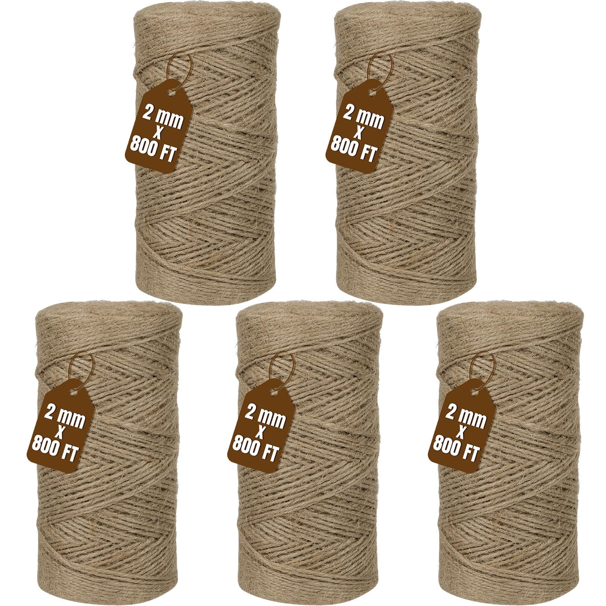 Jute Twine 2mm 4000 Feet Long Natural Jute Twine String for Garden, Crafts, Plant Tying, Gift Packing, DIY Projects(5Rolls, 800Feet/Roll)