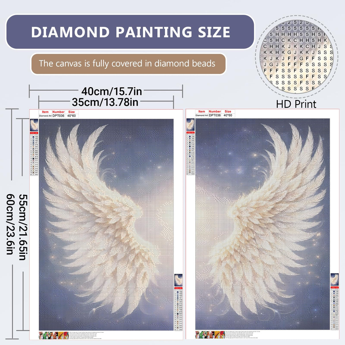2-Panel Angel Wings Large Diamond Art Kit for Adults, Advanced Big Size Decor Gem Full Round Drill Diamond Painting Dots Art Kits for Shared Crafting & Home Decor 15.7 x 23.6 Inch Each Canvas
