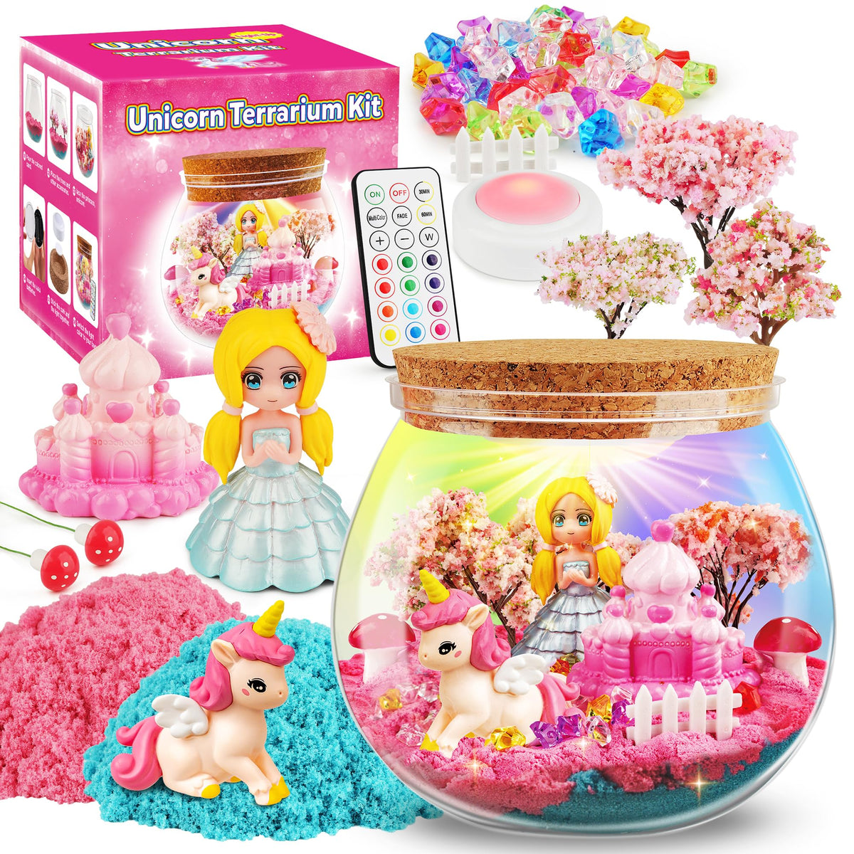D-FantiX Princess Light Up Terrarium Kit for Kids, Unicorn Toys for Girls Age 4-6-8-10, Led Night Light Birthday Gifts for Girls 4 5 6 7 8-12 Year Old, DIY Arts and Crafts, Easter Basket Stuffers