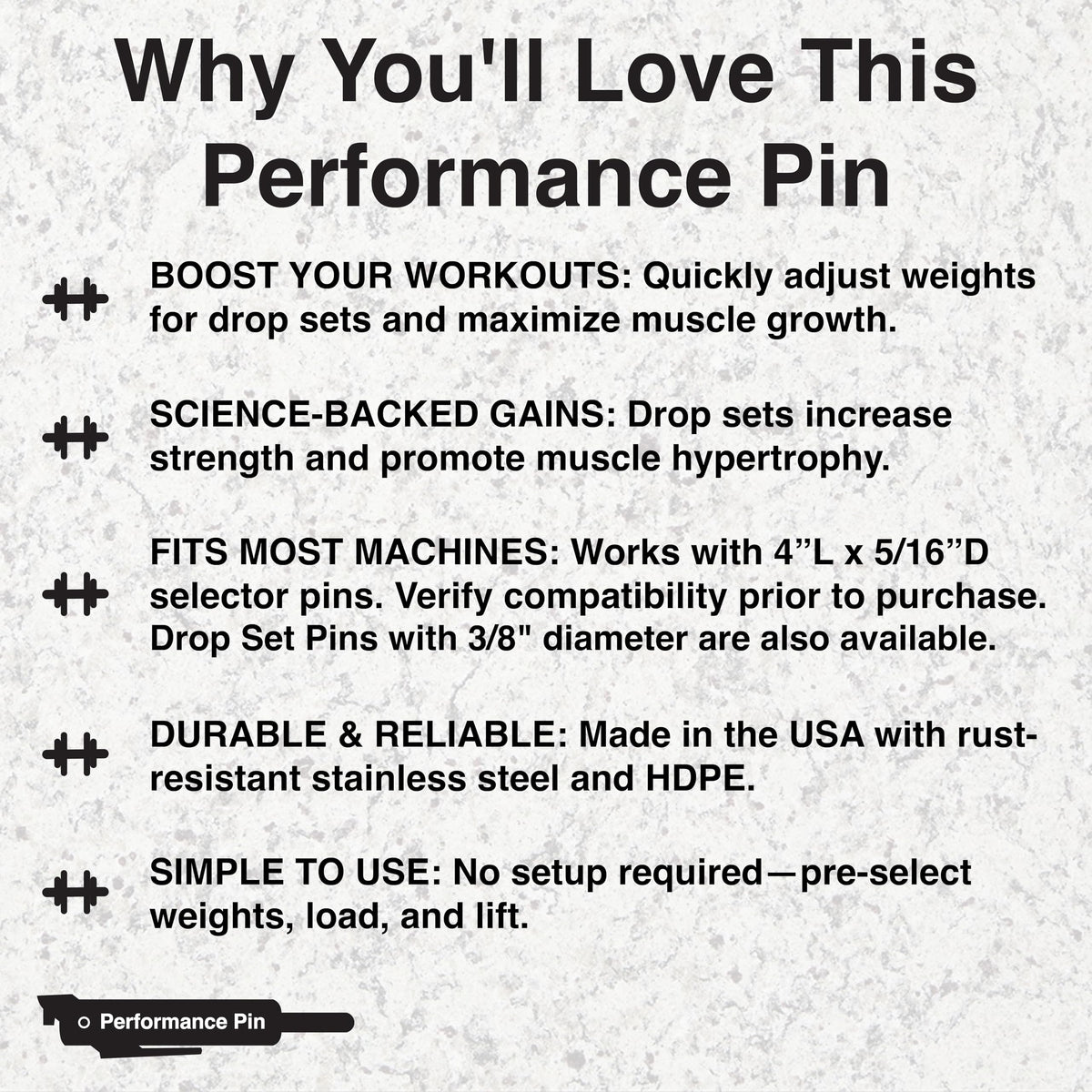 PERFORMANCE PIN The Original Drop Set Pins for Gym | One More Rep with Weight Stack Pins | Instant Transition to Lower Weights for More Reps | Proudly Made in America | 5/16" Pin | Red