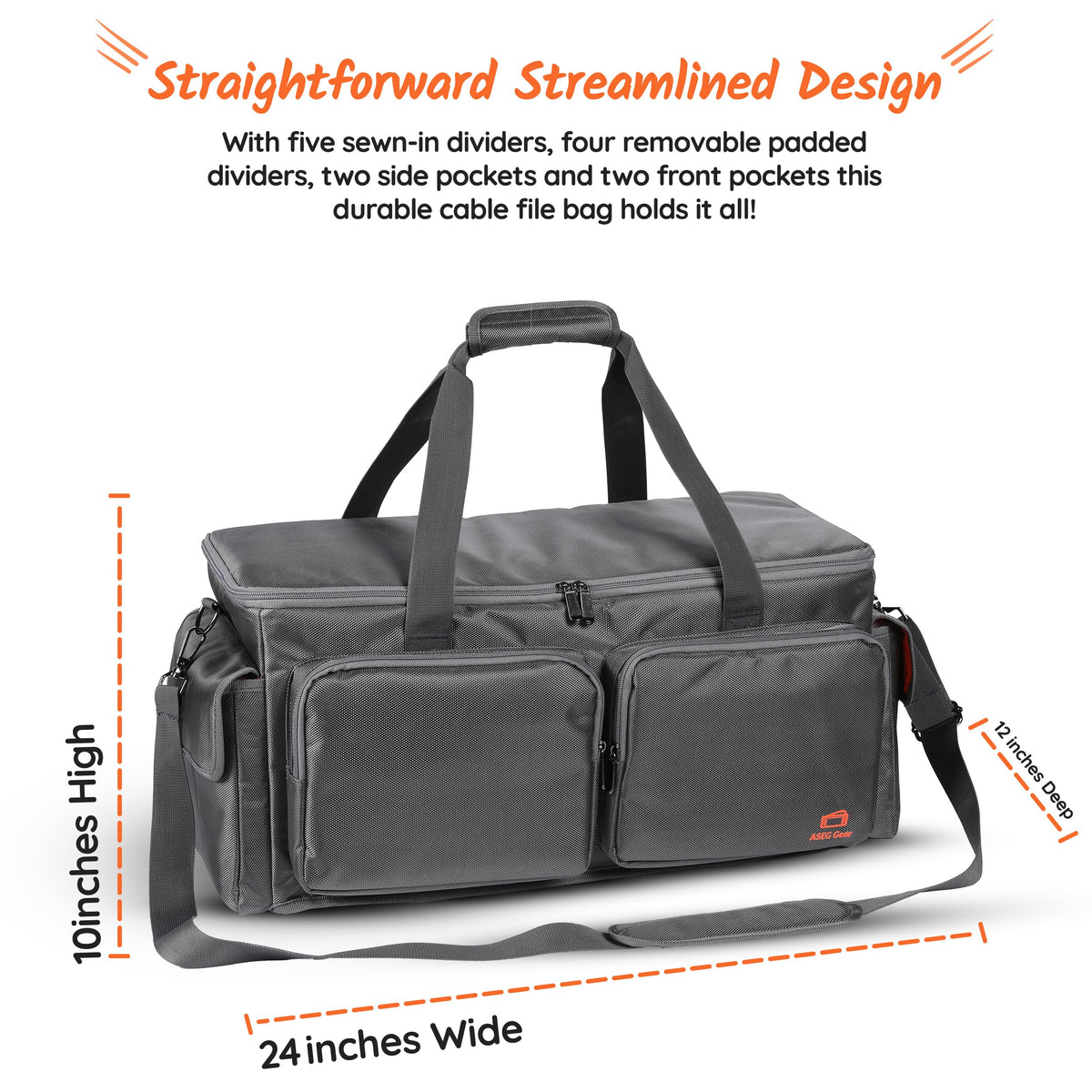 ASEG Gear Heavy Duty - DJ Cable Bag Organizer with Detachable Dividers – Travel Gig Bag – Case for Equipment - Music Equipment & Accessories - Heavy Duty Exterior & Padded Nylon Interior