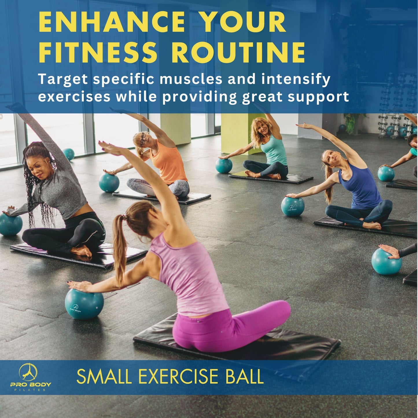 ProBody Pilates Small Exercise Ball with Pump - 9 Inch Workout Ball for Stability, Barre, Yoga, Core & Physical Therapy, Home Gym & Office Use (Aqua)