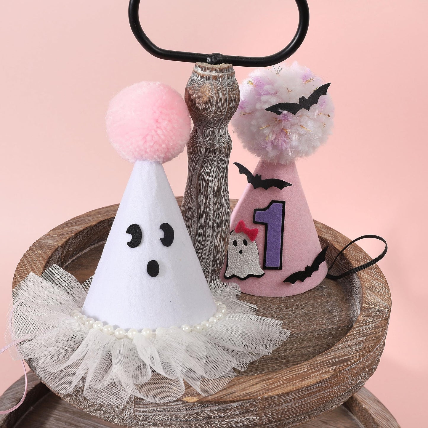 Agkvw Halloween Ghost Birthday Hat for Girls - Pink Ghost Tulle Birthday Hat, Cute Halloween Bday Decor, Spook One 1stBirthday decor, Two Spooky Bday Decoration for Girls