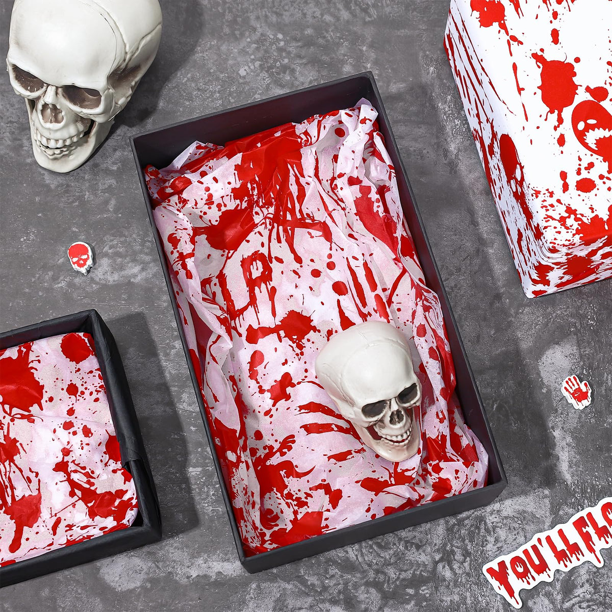 AnyDesign Halloween Bloody Tissue Paper Bloody Handprint Ghost Pumpkin Gift Wrapping Paper Horror Wrap Tissue Paper for Gift Wrapping Halloween Birthday Party Favor, 13.8 x 19.7 Inch, 60 Sheet