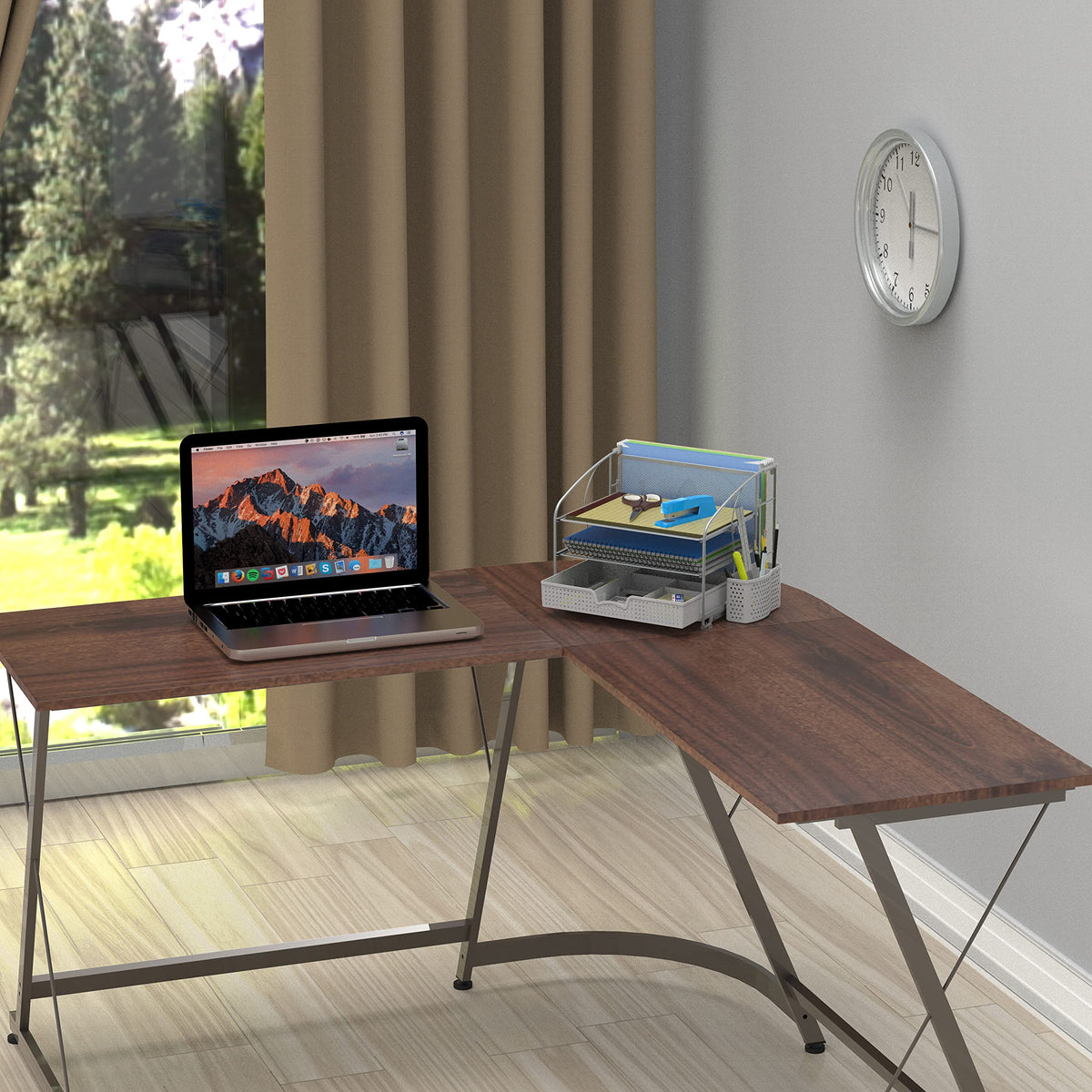 Simple Houseware 3-Tier Desk Organizer with Sliding Drawer, Hanging File Holder and Pen Holder Accessory, Silver