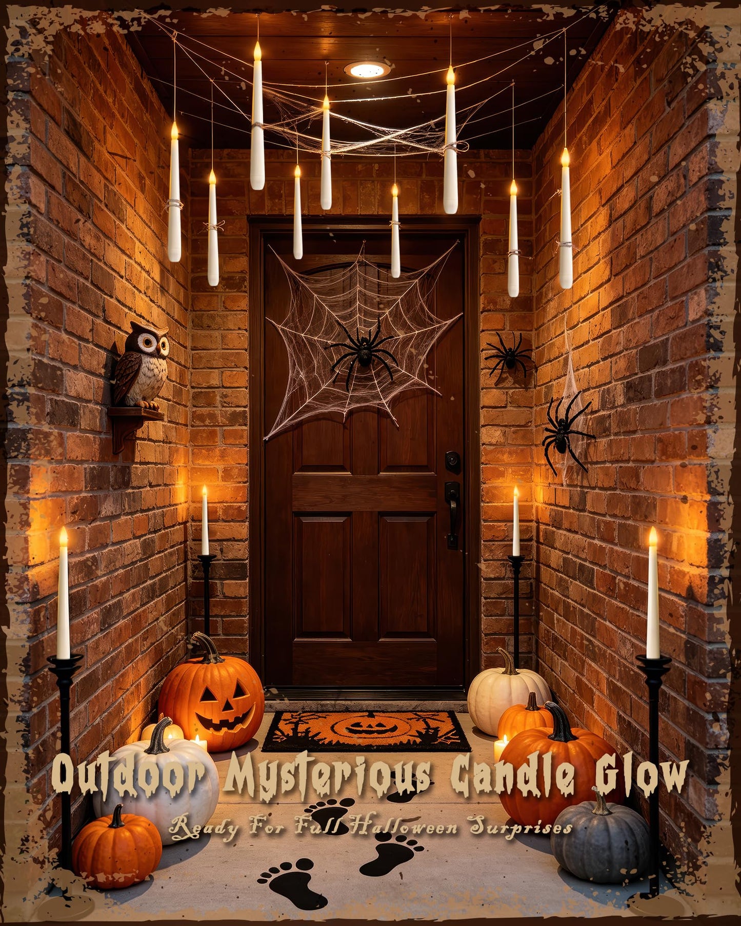 Meigic 20PCS Floating Candles with Wand Remote, Flameless Hanging Taper Candles with Flickering Warm Light, Battery Operated Magic Candles for Halloween Indoor Ceiling Decor, Hallway, Bedroom, Party