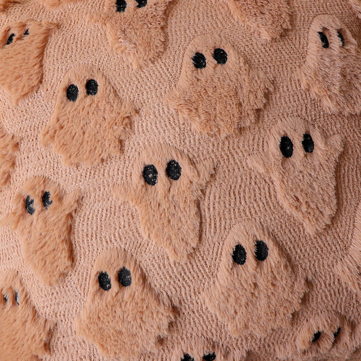 4TH Emotion Halloween Ghost Decorative Pillow Covers 16x16 Set of 2, Light Brown Soft Plush Faux Fur Farmhouse Throw Cushion Cases for Fall Autumn Holiday Home Decorations
