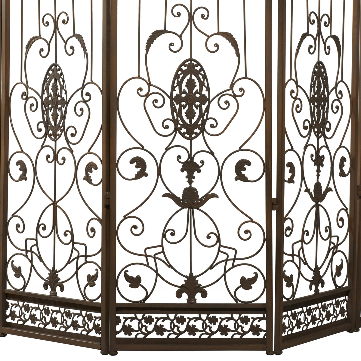 Deco 79 Metal Partition Room Divider Screen Hinged Foldable Arched Partition 5 Panel Privacy Screen with Relief Acanthus Design, Room Partition 80" x 1" x 80", Bronze