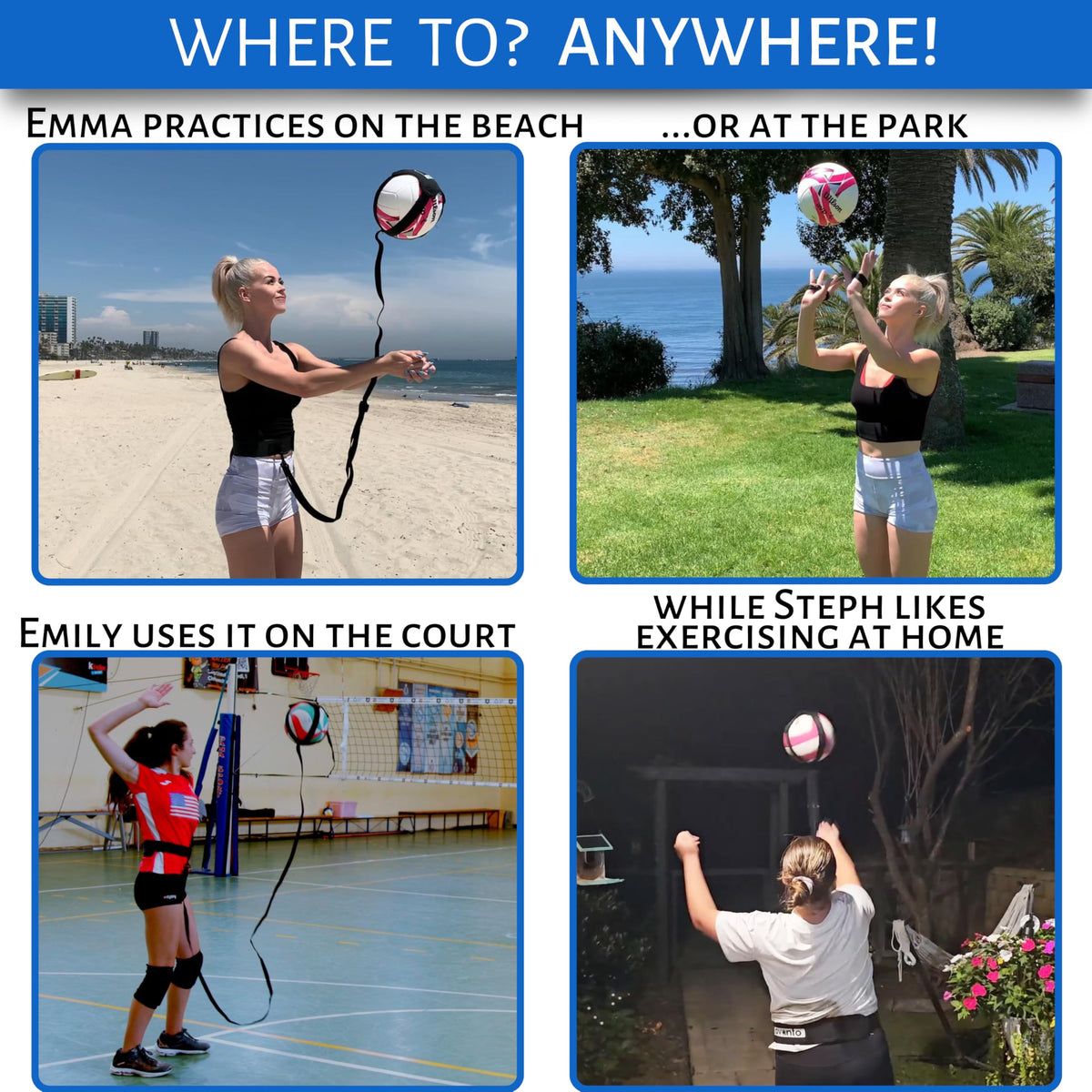 OVANTO Volleyball Training Equipment Aid – Adjustable Practice Hitting Rebounder in 4 Styles to Serve, Spike, Set, and Pass Like a Pro - Volleyball Practice Equipment Gift for Beginners & Experts
