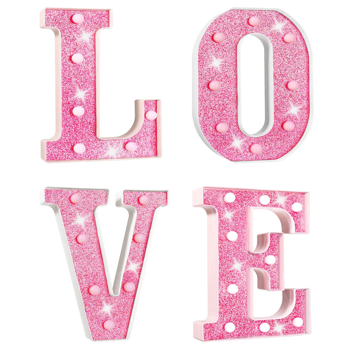 Valentine’s Day Decorations – Galentines LED LOVE Marquee Light Letters, Pink Glitter Battery Operated Tabletop Sign for Home, Party, Shelf and Mantel Décor