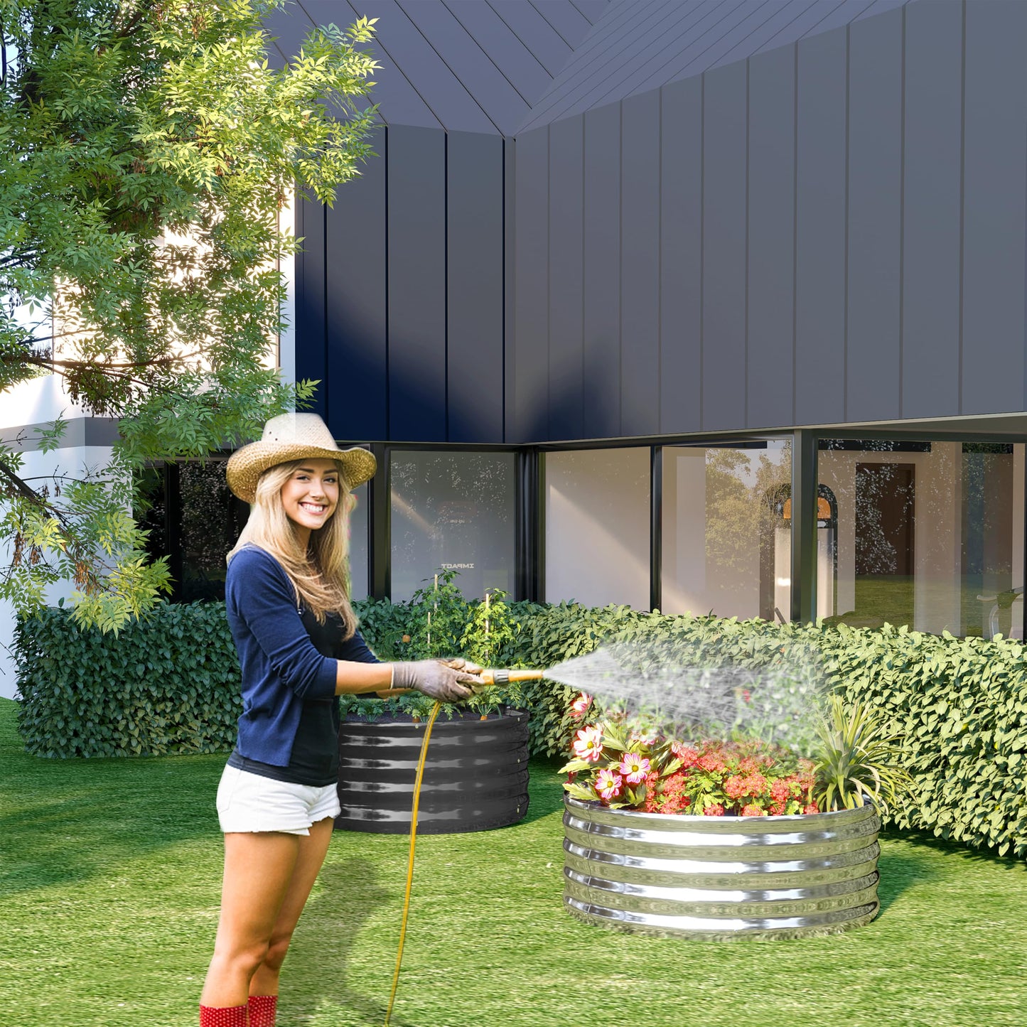 DIIYIV 2x2x1.3ft Galvanized Raised Garden Bed, Planter Raised Garden Beds Outdoor, Round Clearance Raised Garden Beds for Gardening Vegetables