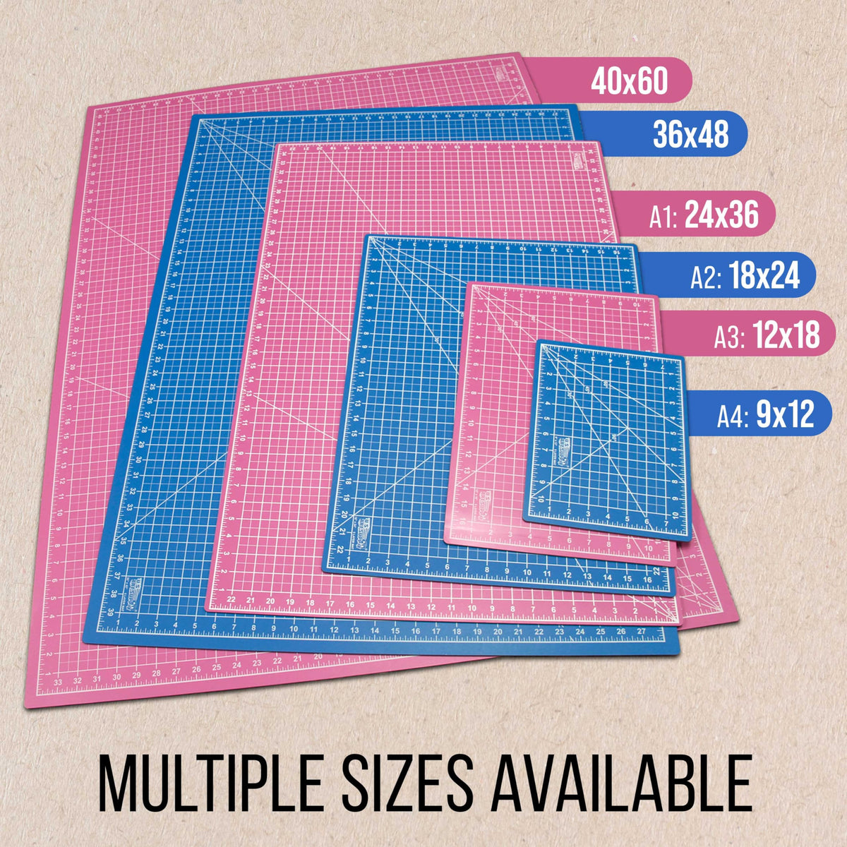 U.S. Art Supply 12" x 18" Self-Healing Cutting Mat 5-Ply - Double-Sided Pink/Blue Craft Mat, Non-Slip Cutting Mats for Crafts, Sewing, Quilting, Scrapbooking