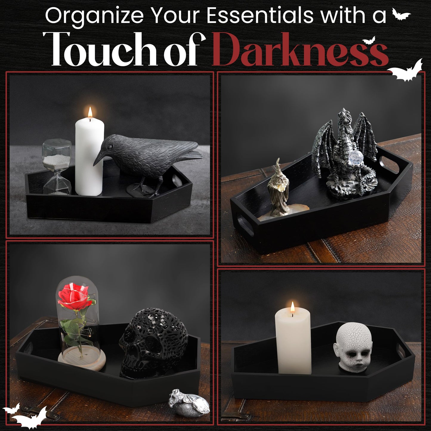 Coffin Tray – Coffin Charcuterie Board, Coffin Tray Spooky Serving Platter for Party, Haunted Table Centerpiece, Wooden Coffin Decor Gothic Haunted House Halloween Decor, Medium (13.7" L x 8.8" W)